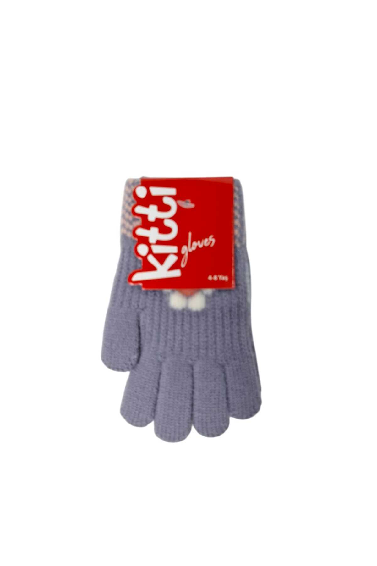 Kitti Spteks 4-8 Yaş Kız Çocuk Lavanta Renk Çiçek Desenli Kışlık Örme Eldiven fotoğrafı 3 (önizleme)