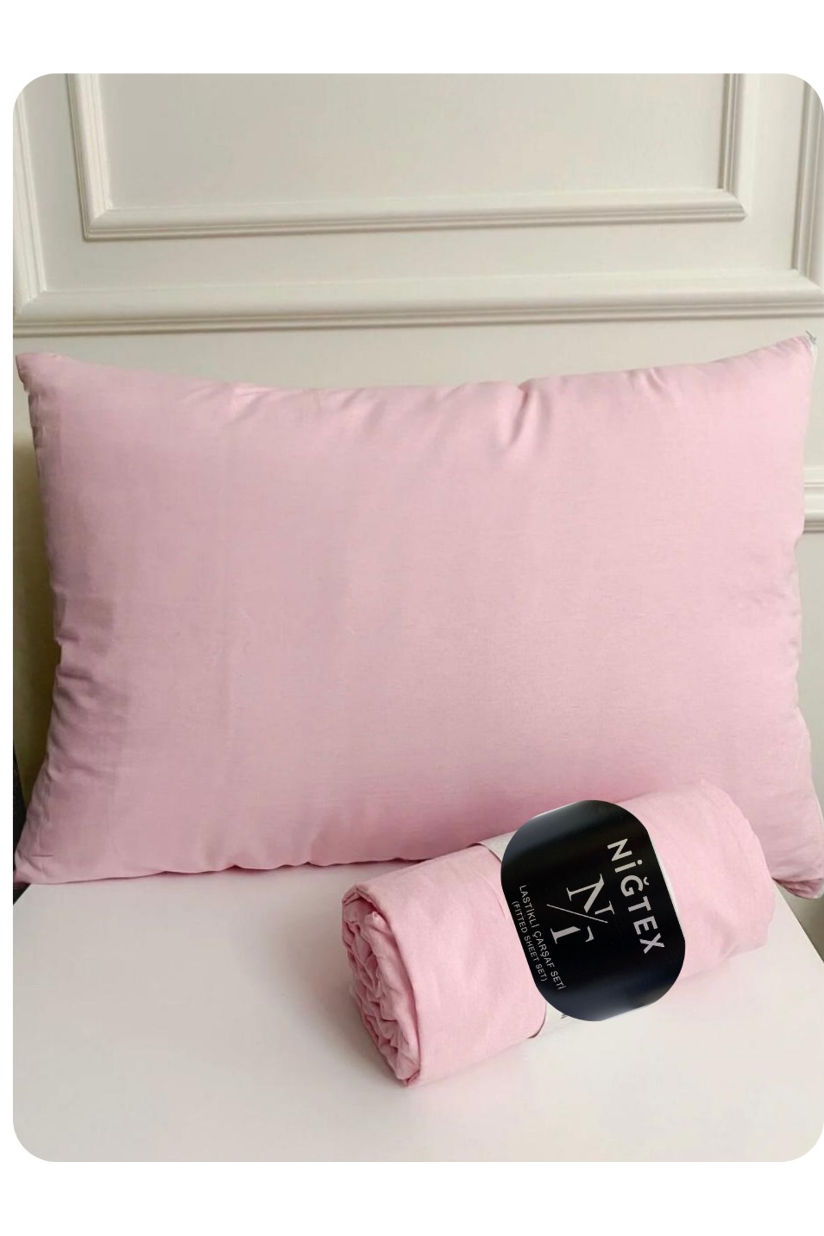 karanihome PEMBE DÜZ BATTAL BOY LASTİKLİ ÇARŞAF SETİ (+2 YASTIK KILIFI)