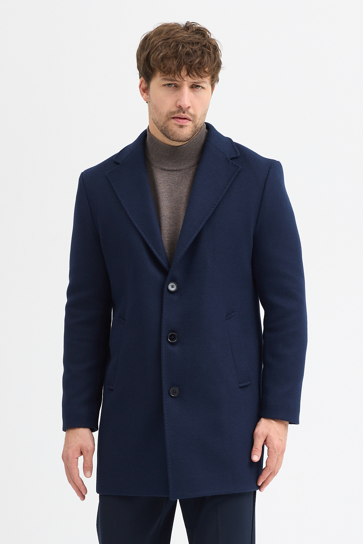 فراپلی کاپشن کشمیری اسلیم فیت یقه اسکی سرمه‌ای مردانه Grande