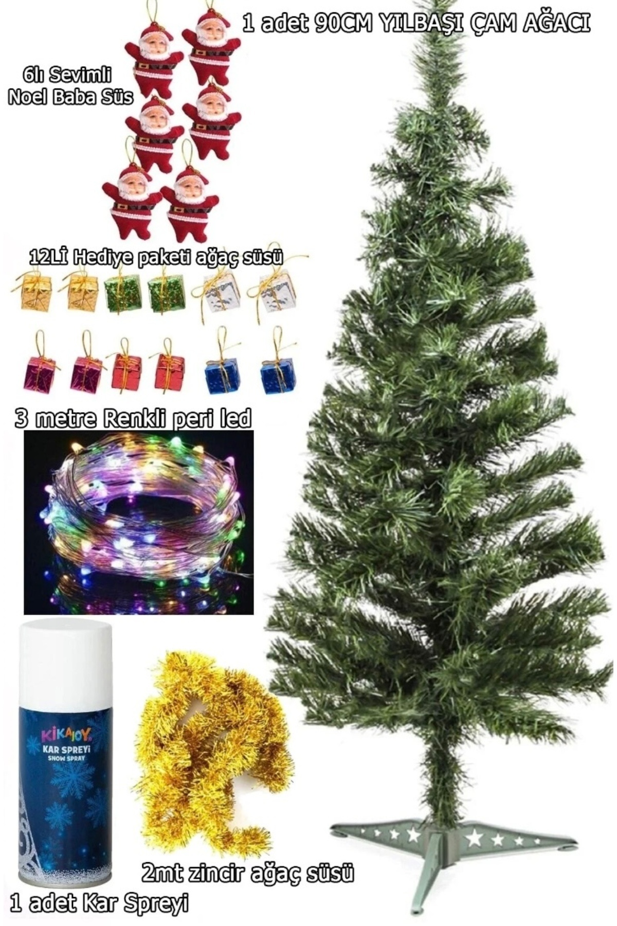 Genel Markalar PARTİ 90Cm Yılbaşı Ağaçı Ve Yılbaşı Ağaçı Süs Set Çam Ağaçı Seti