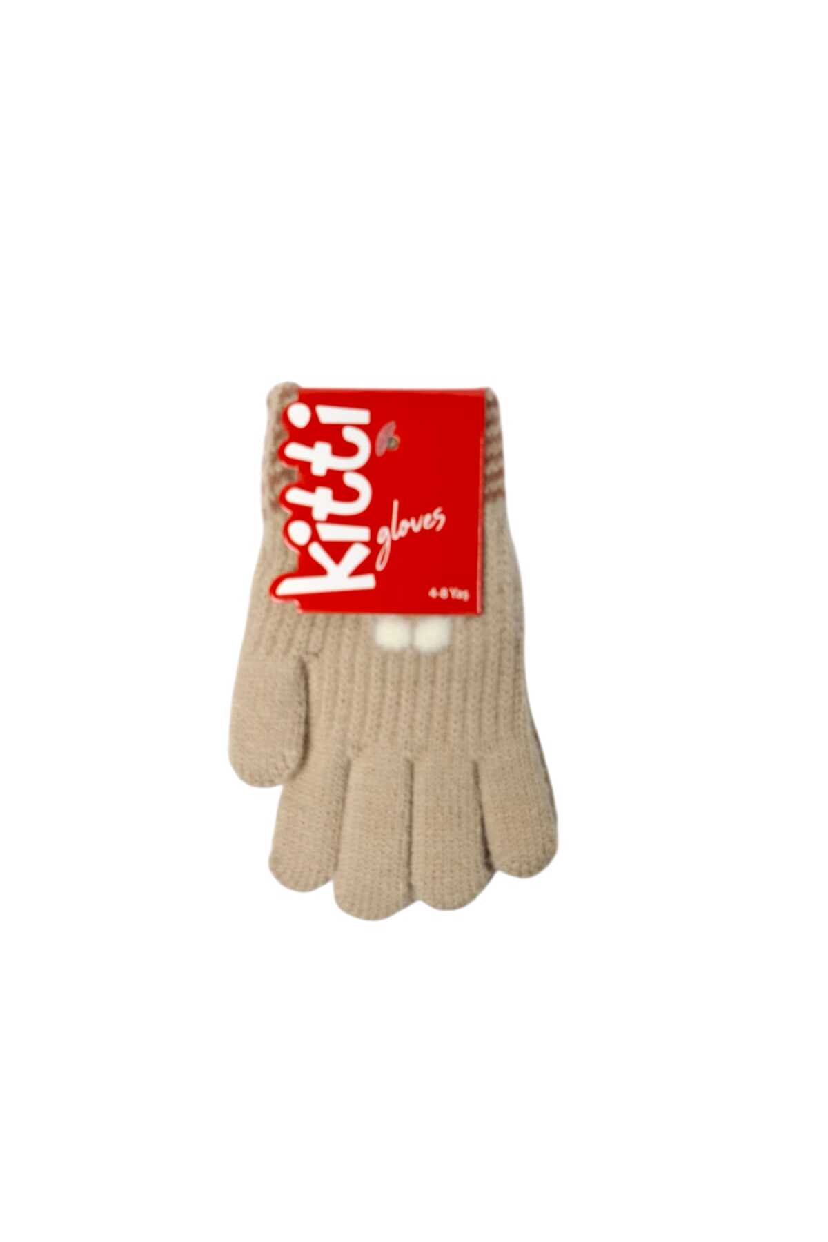 Kitti Spteks 4-8 Yaş Kız Çocuk Bej Renk Çiçek Desenli Kışlık Örme Eldiven fotoğrafı 4 (önizleme)