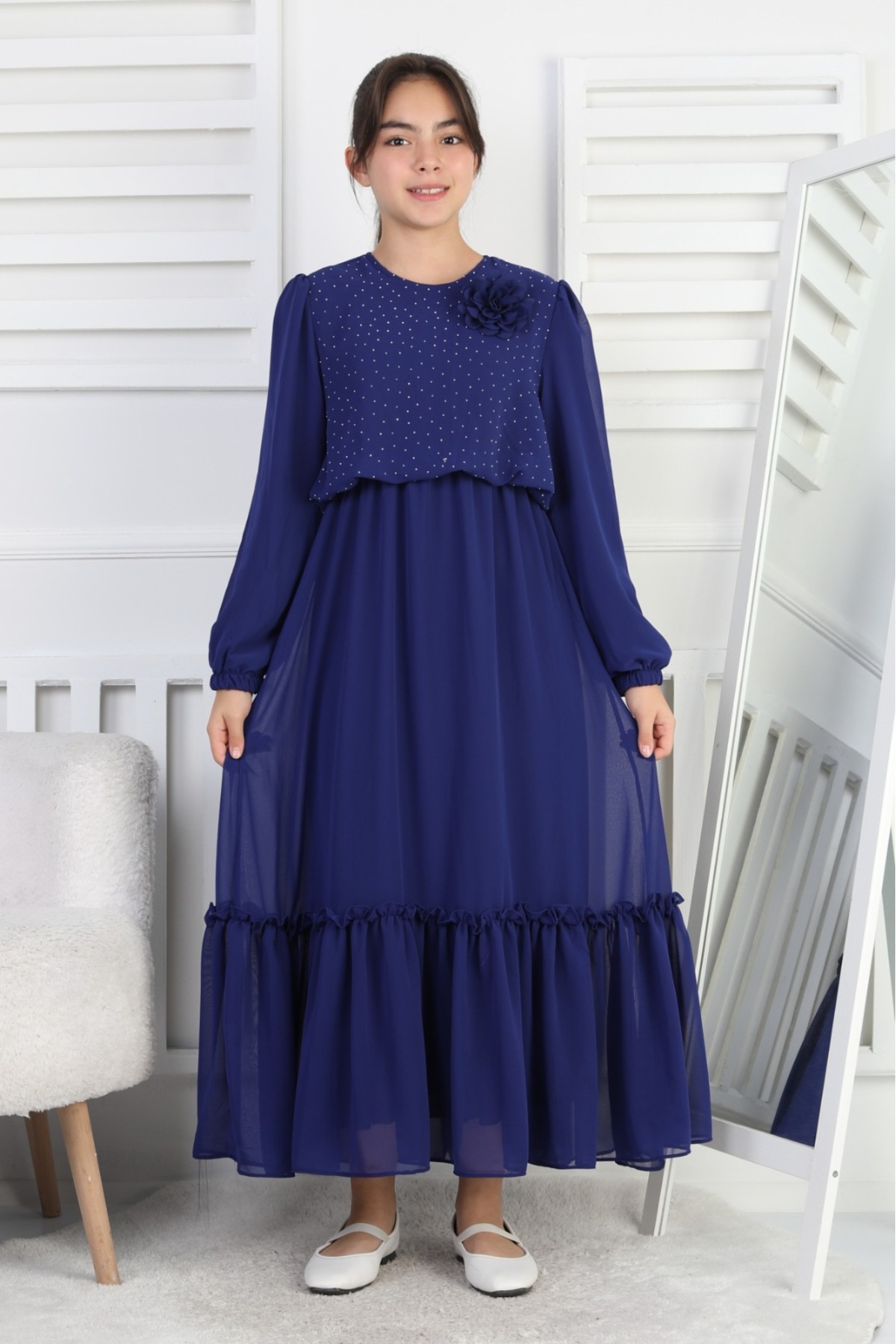 MELLORENZO ŞİFON TAŞLI KIZ GEZ BOY ELBİSE