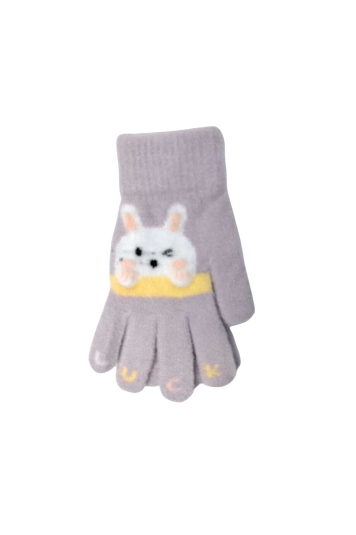 Kitti Spteks 4-8 Yaş Kız Çocuk Lila Renk Hayvan Figürlü Kışlık Örme Eldiven fotoğrafı 2 (önizleme)