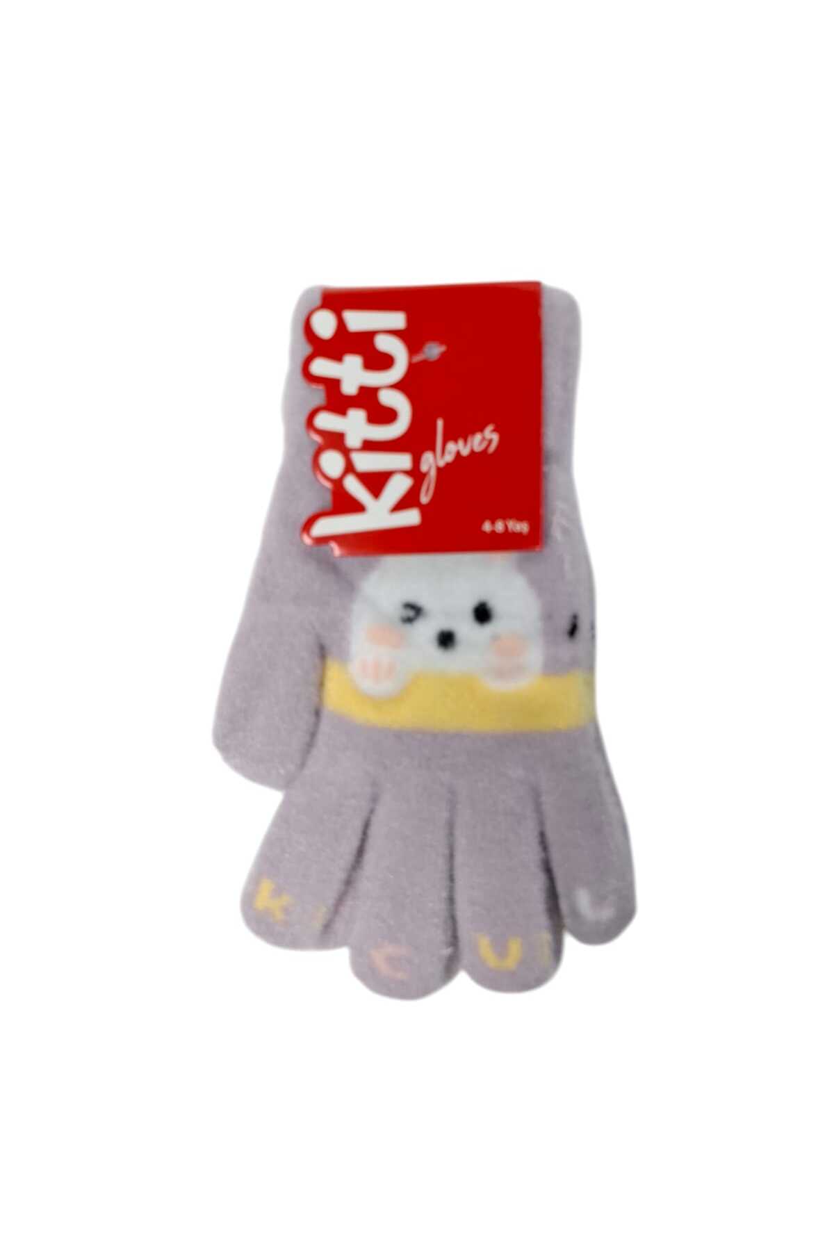 Kitti Spteks 4-8 Yaş Kız Çocuk Lila Renk Hayvan Figürlü Kışlık Örme Eldiven fotoğrafı 3 (önizleme)