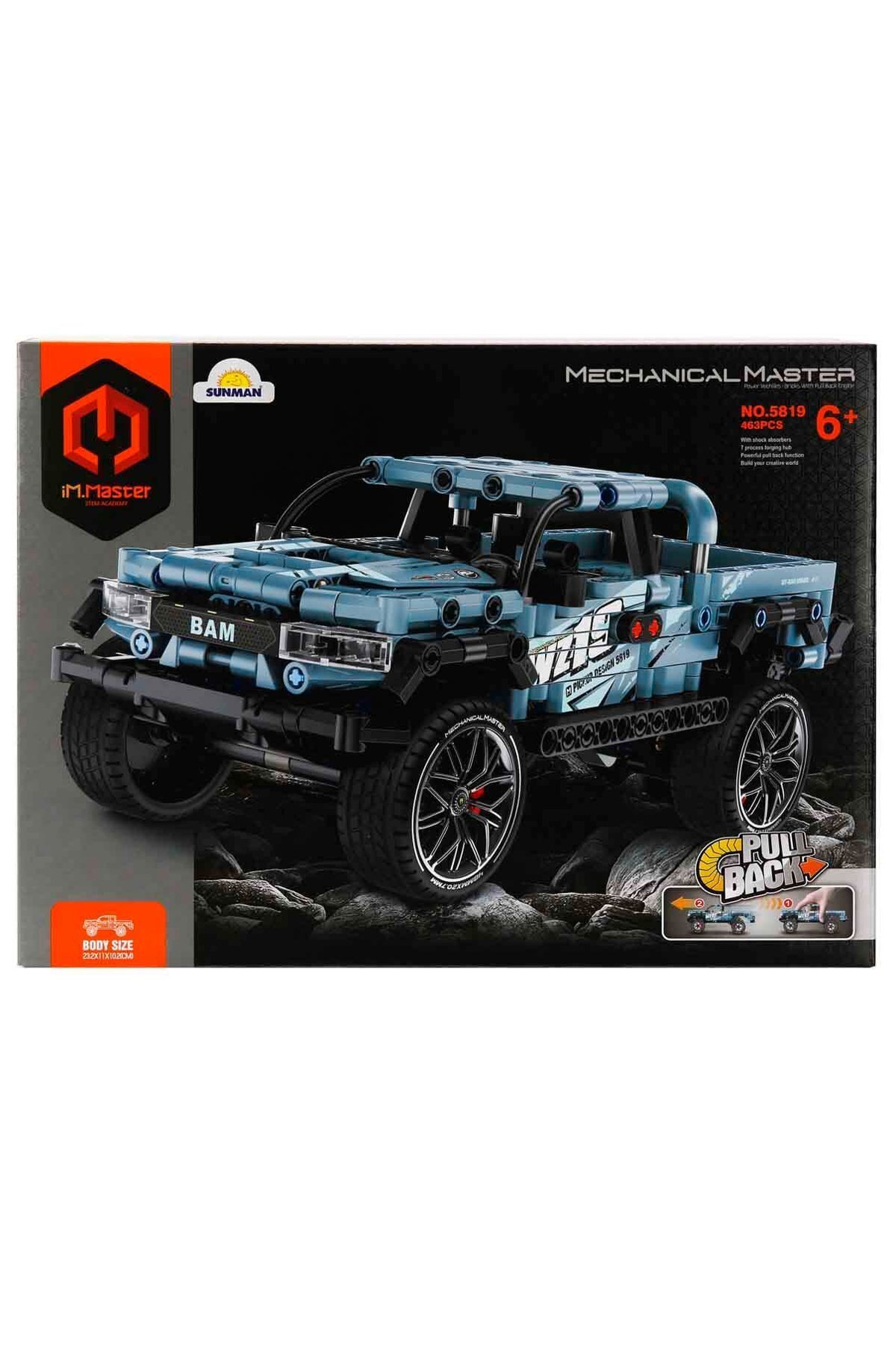 ماشین اسباب‌بازی شاسی‌بلند ساختنی قطعه آبی – ۴۶۳ تکه، کشیده و رها کن