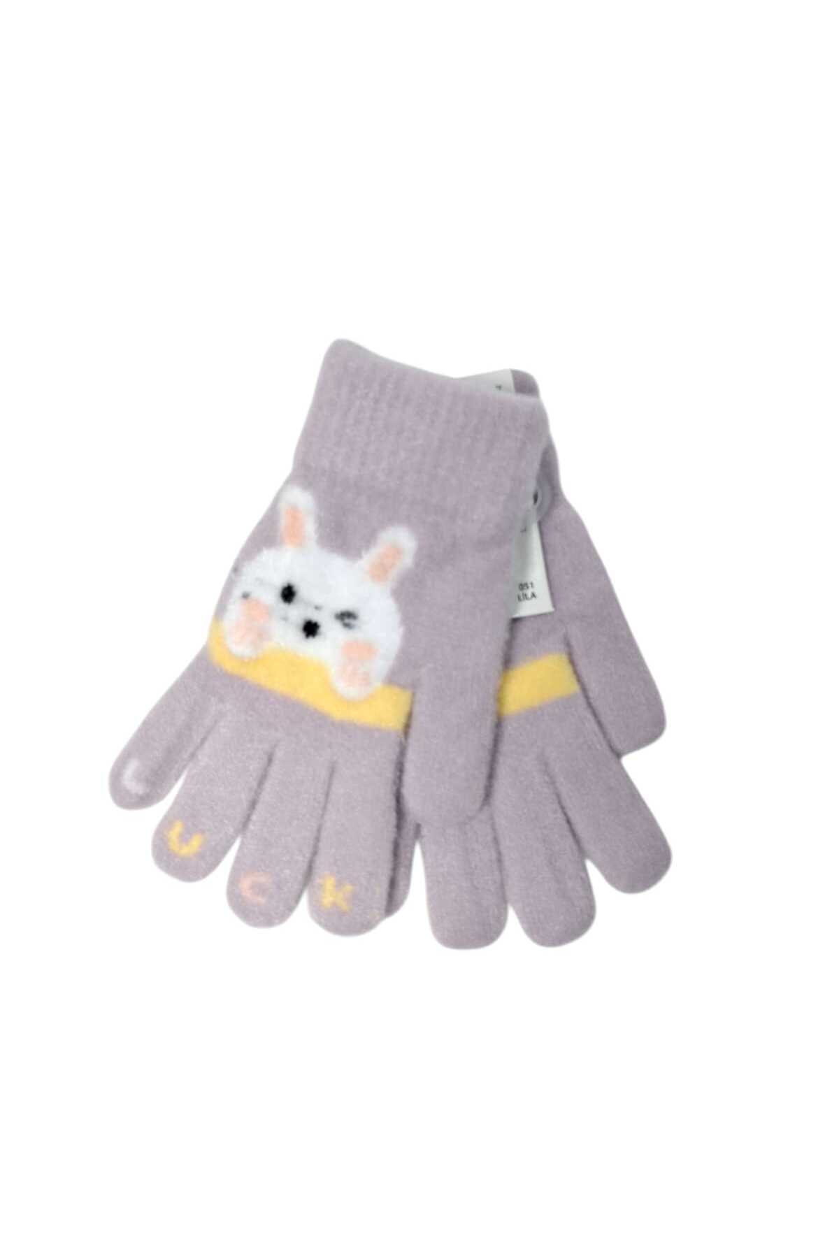 Kitti Spteks 4-8 Yaş Kız Çocuk Lila Renk Hayvan Figürlü Kışlık Örme Eldiven fotoğrafı 4 (önizleme)