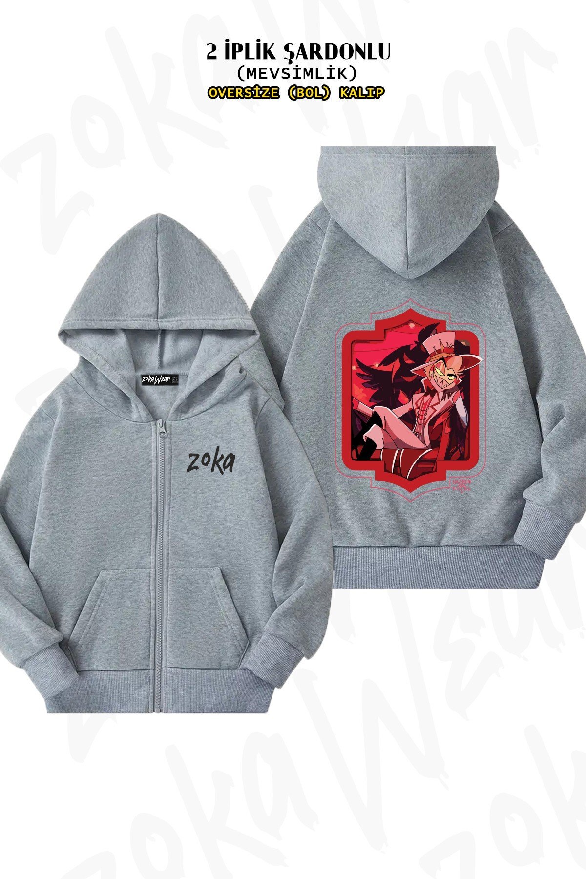 ZOKAWEAR Unisex Lucifer Hazbin Hotel Baskılı Oversize Sırt Baskılı