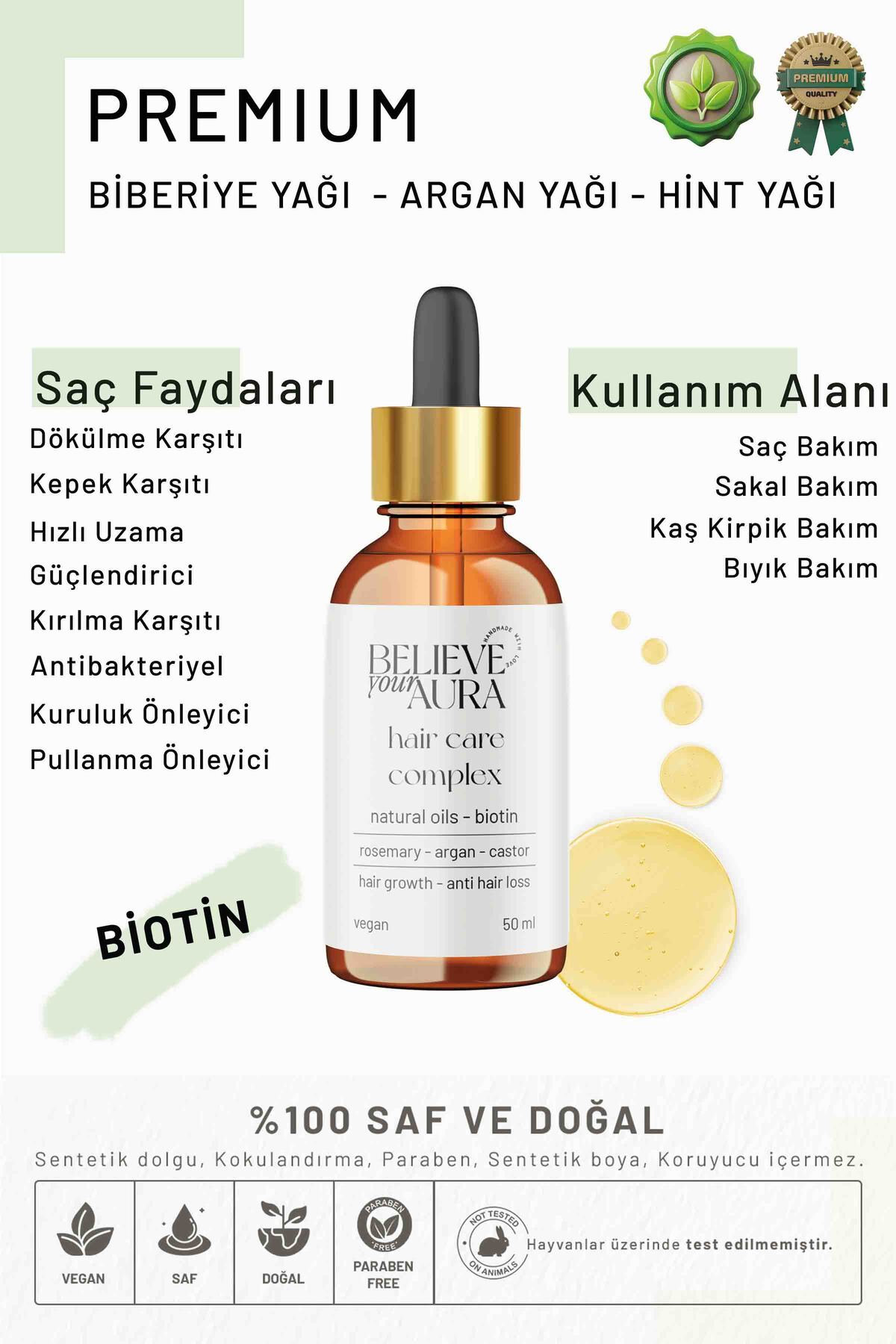 Biberiye Yağı Saç Bakım Kompleksi - Dökülme ve Kepek Karşıtı Hızlı Uzama Saç Bakım Serumu - 50 ml — BKMBBR — تصویر 2 از 5