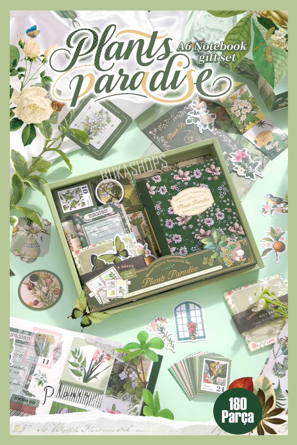 bukashops Journal Set Scrapbook Seti - 180 Parça Mega Botanik