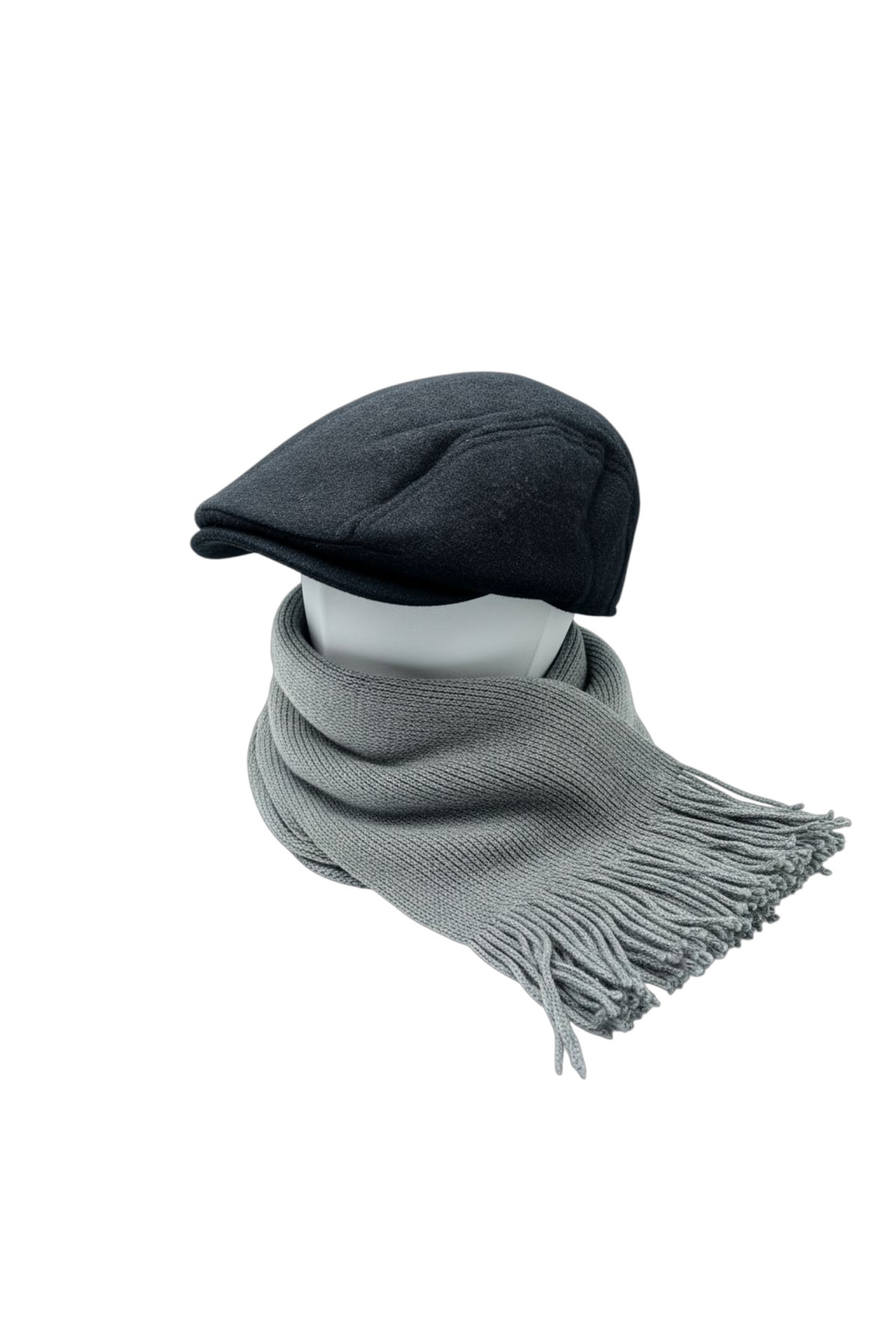 Mustran Kasket Şapka ve Triko Atkı 2’li Kışlık Set | Unisex Kulak Korumalı Sıcak Tutucu Örgü Takım