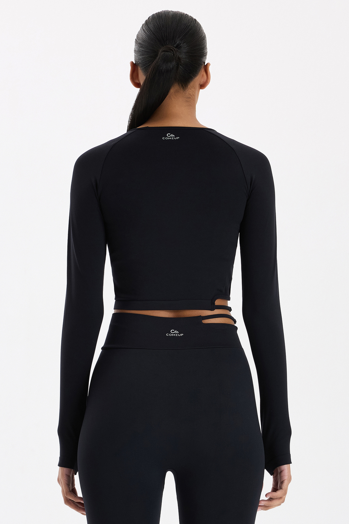 COMEUP Tokalı Parmak Geçmeli Crop Top Siyah görsel 3