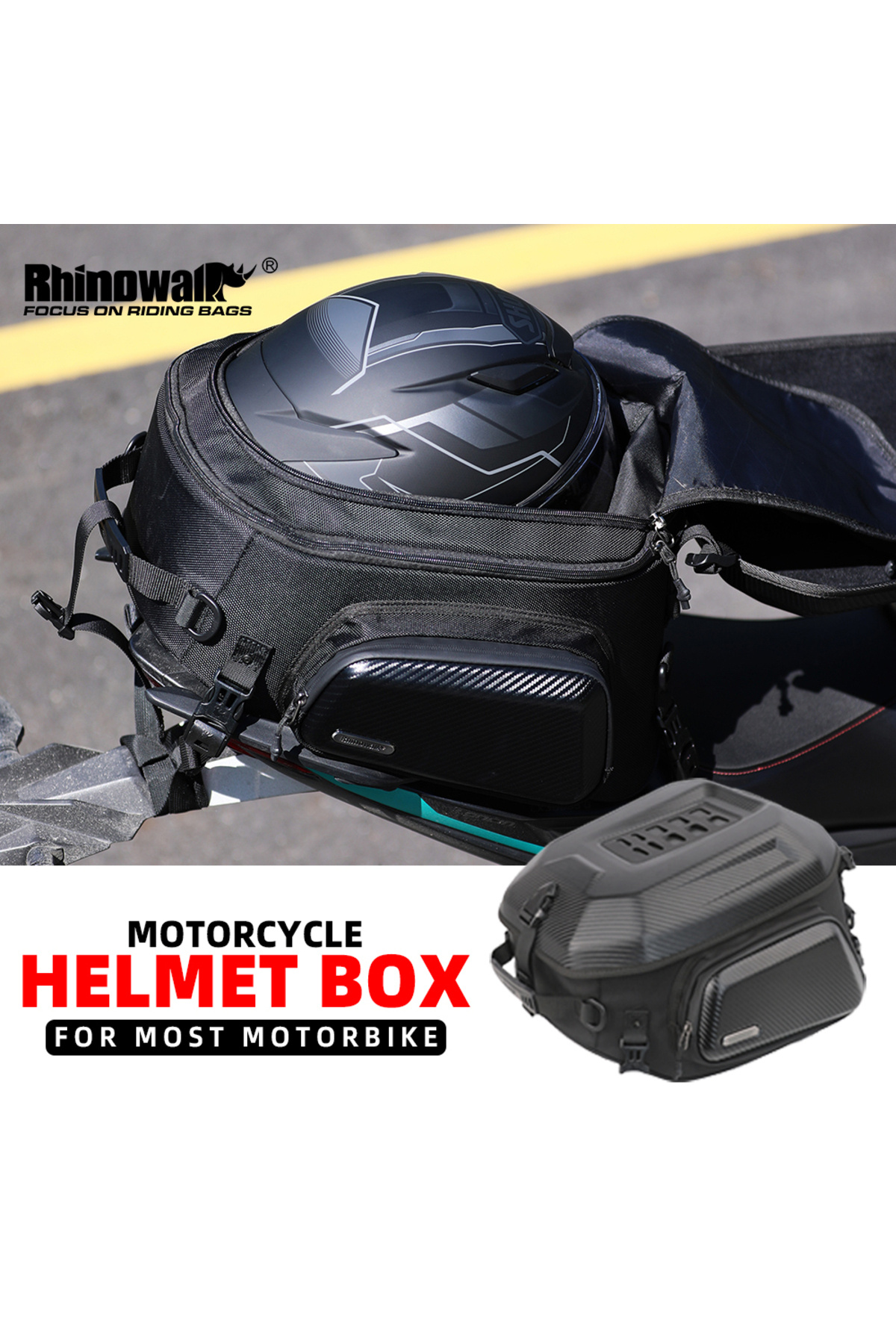 Rhinowalk MTR2335KC Genişleyebilir Sert Kasa Motor Kuyruk Çantası 23-35L, %100 Su Geçirmez