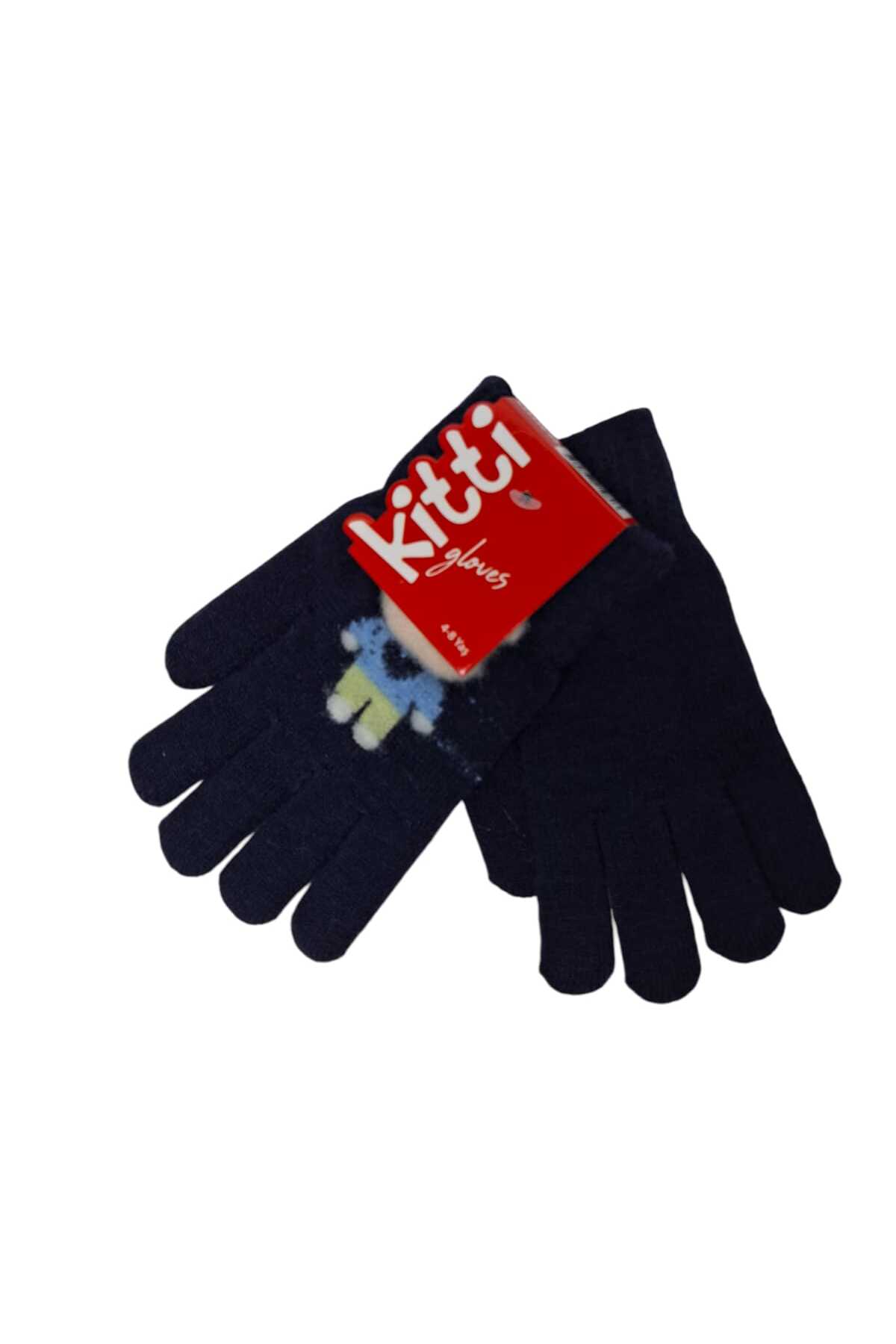 Kitti Spteks 4-8 Yaş Erkek Çocuk Lacivert Renk Ayıcık Figürlü Kışlık Örme Eldiven fotoğrafı 5 (önizleme)