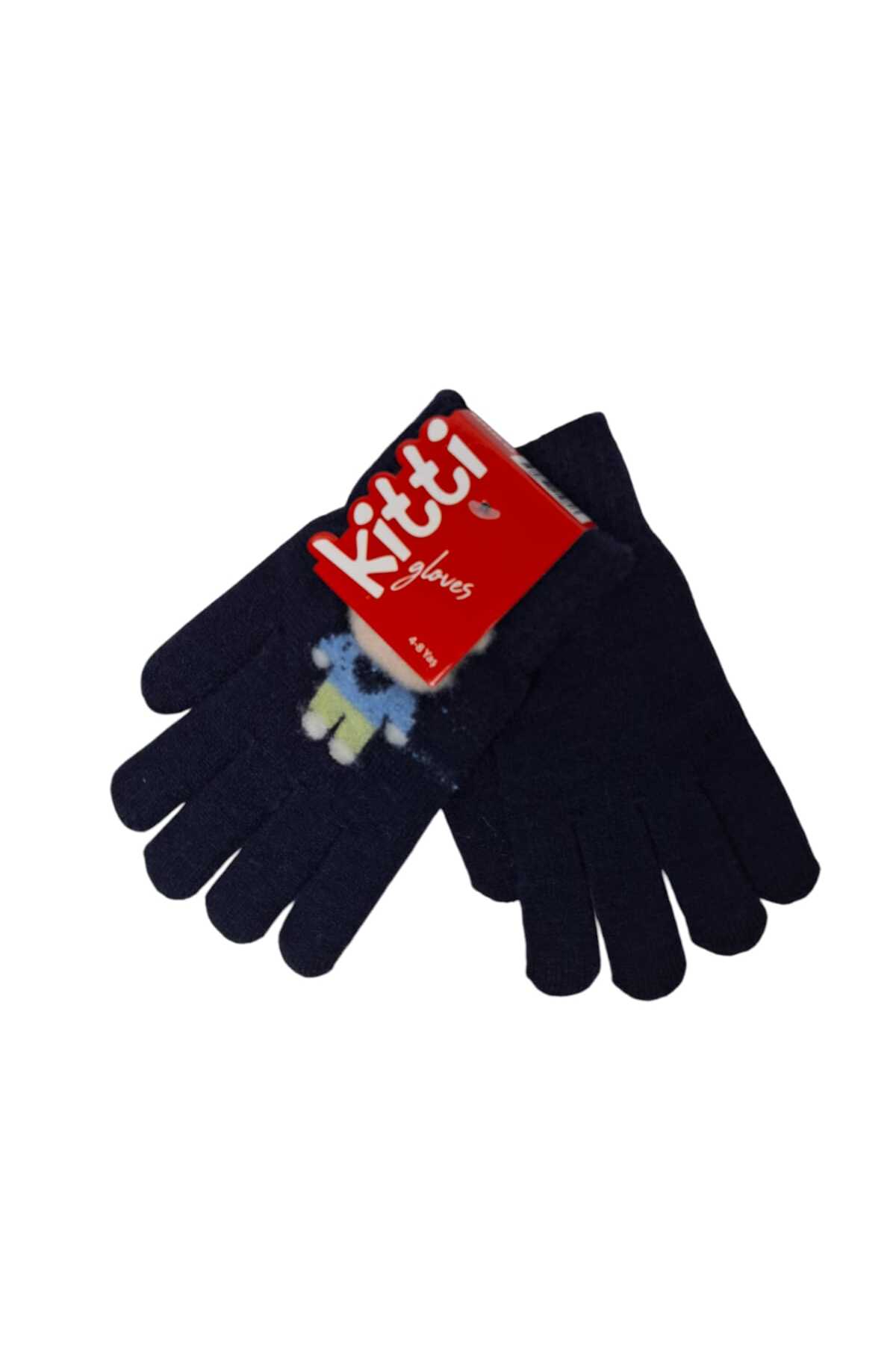 Kitti Spteks 4-8 Yaş Erkek Çocuk Lacivert Renk Ayıcık Figürlü Kışlık Örme Eldiven fotoğrafı 2 (önizleme)