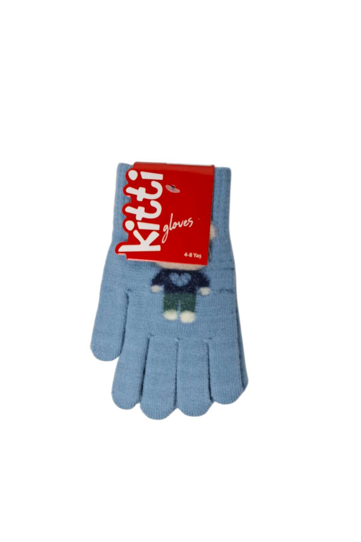 Kitti Spteks 4-8 Yaş Erkek Çocuk Açık Mavi Renk Ayıcık Figürlü Kışlık Örme Eldiven fotoğrafı 4 (önizleme)