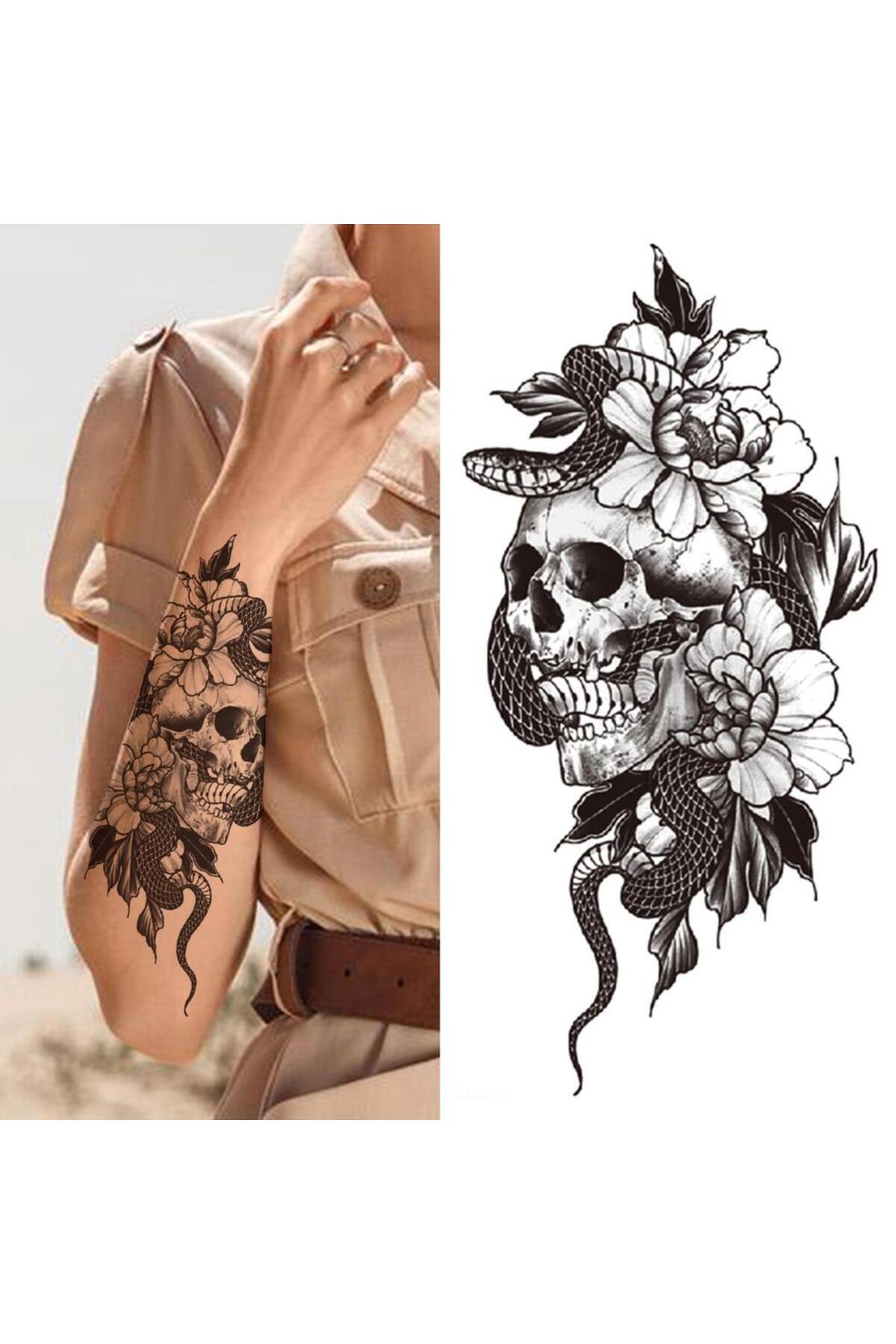 HEDİYEVİM İskelet kral Yılan Çiçek fiğürlü Geçici Dövme