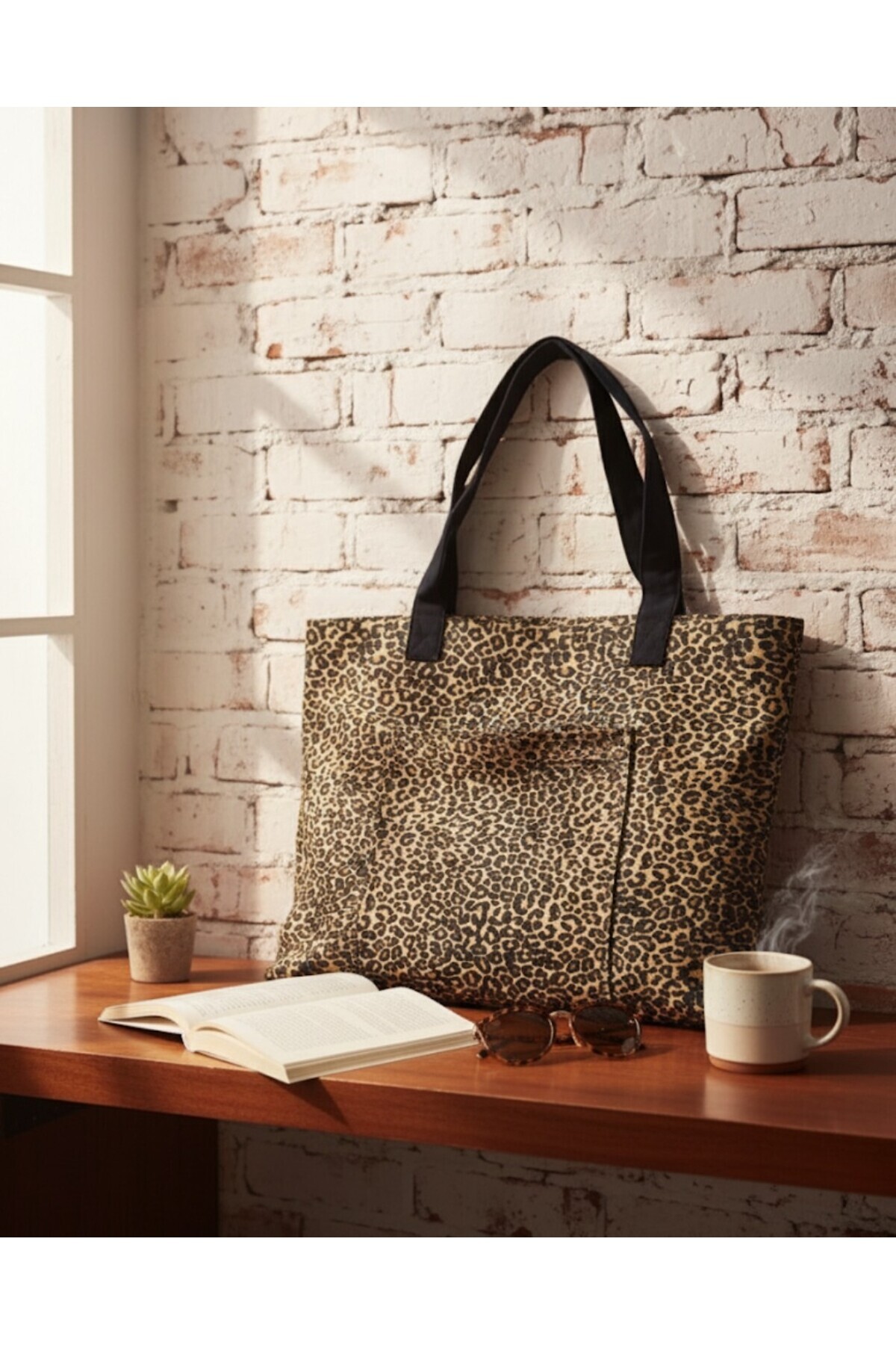 in steilla  Bez çanta Leopar Desenli Kanvas Kumaş Omuz Bez Çanta ..