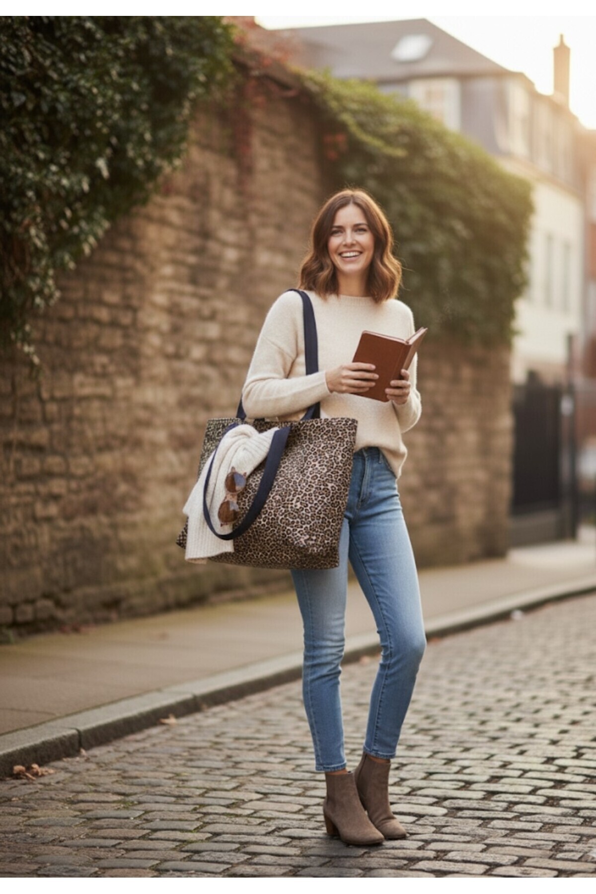 in steilla  Bez çanta Leopar Desenli Kanvas Kumaş Omuz Bez Çanta .. - Görsel 4