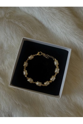 Elarie Jewels Baget İnci Detaylı Altın Kaplama Zarif Kadın Bileklik