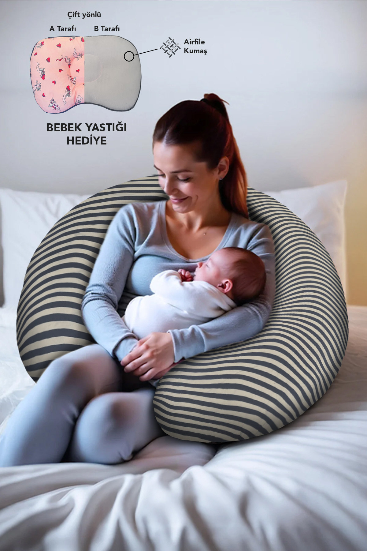 PUFYMAX Hamile yastığı,sarılma yastığı aktivite yastığı pamuk kumaş (siyah) fotoğrafı 2 (önizleme)