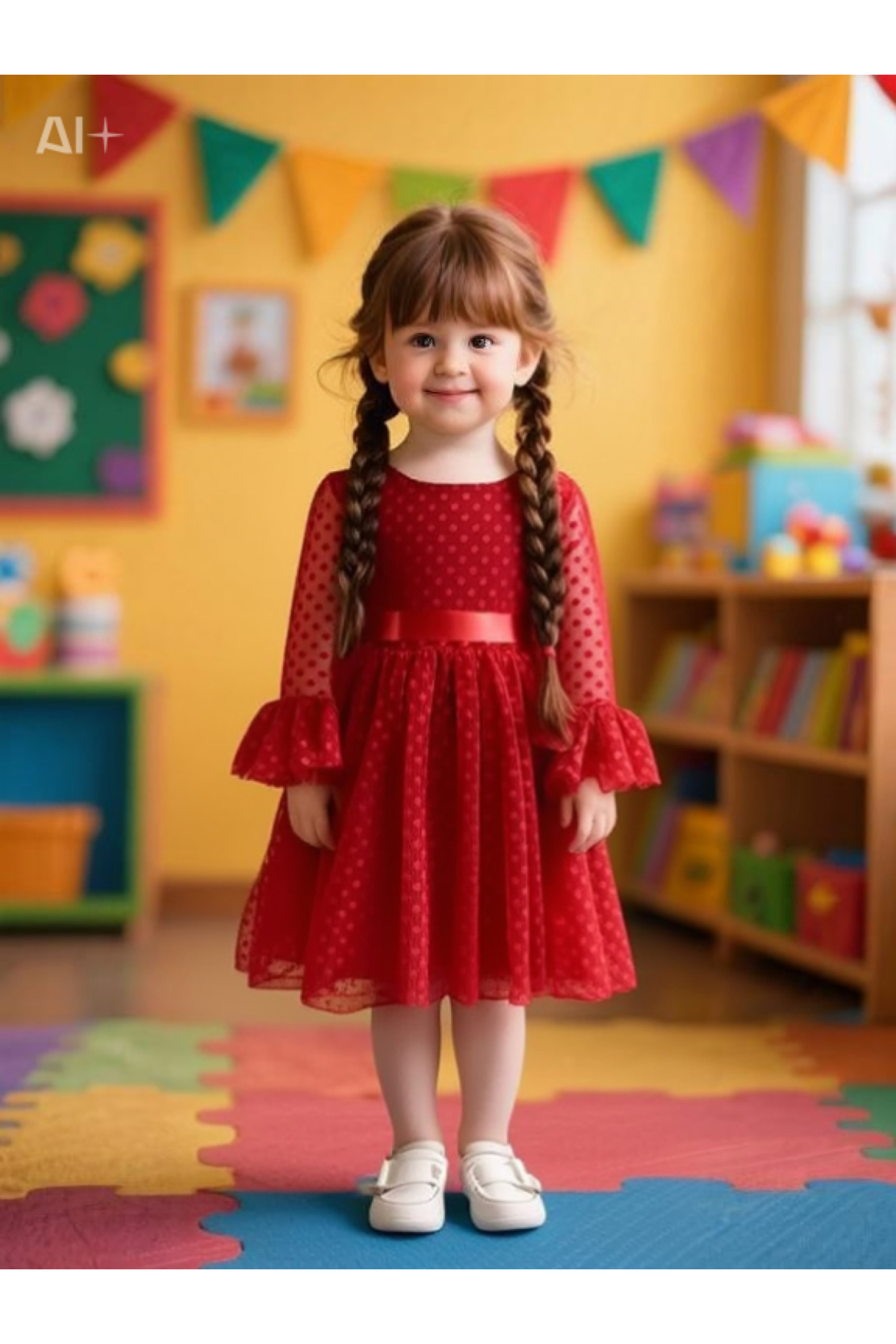 Lunas tekstil Tokalı Puantiyeli Kabarık Tüllü elbise fotoğrafı 5 (önizleme)