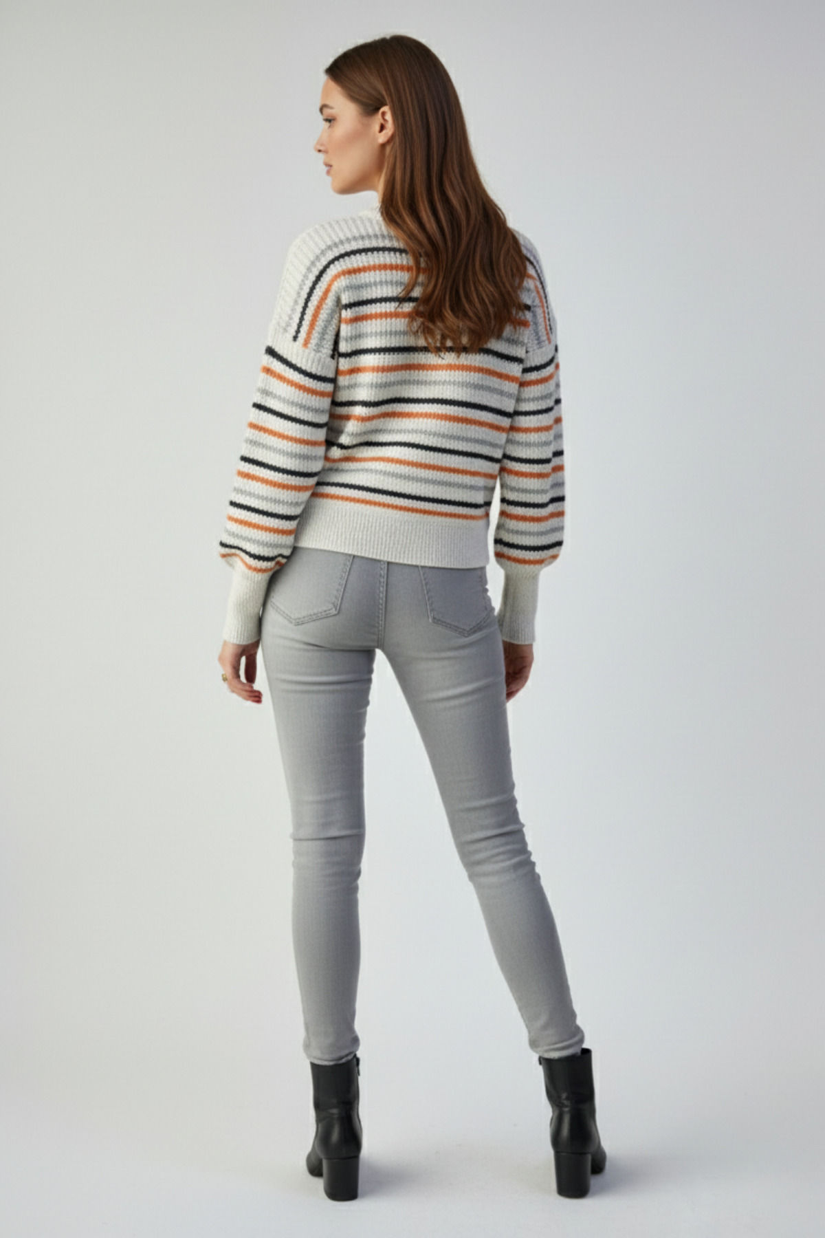 KOZİA OUTDOORS  Kadın Renkli Çizgili Bisiklet Yaka Triko Kazak - Görsel 3