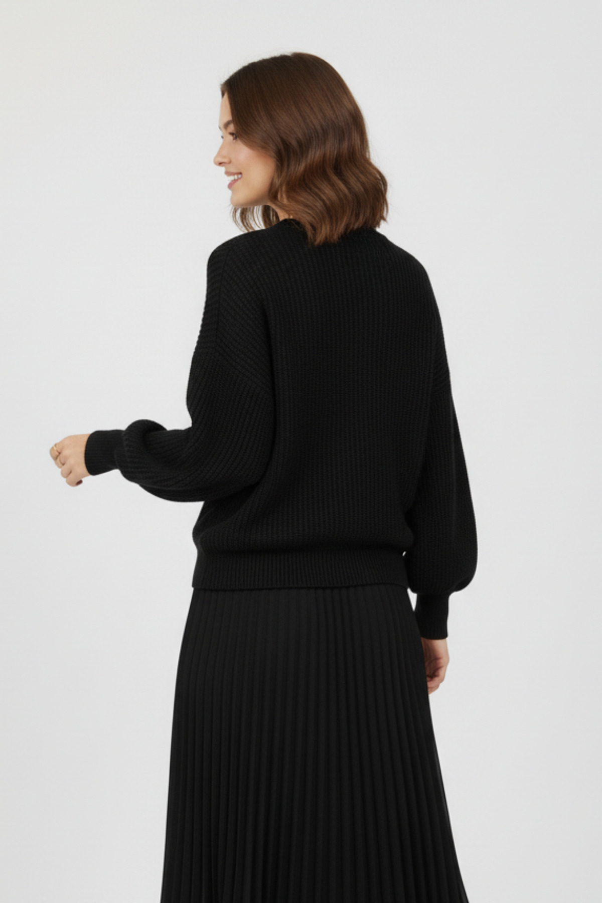 KOZİA OUTDOORS  Oversize Rahat Kalıp Bisiklet Yaka Yumuşak Dokulu Balon Kol Triko Kazak - Görsel 5