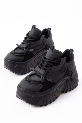 SEEM Gıanna Platform Yüksek Taban Spor Ayakkabı Kadın Siyah Sneaker