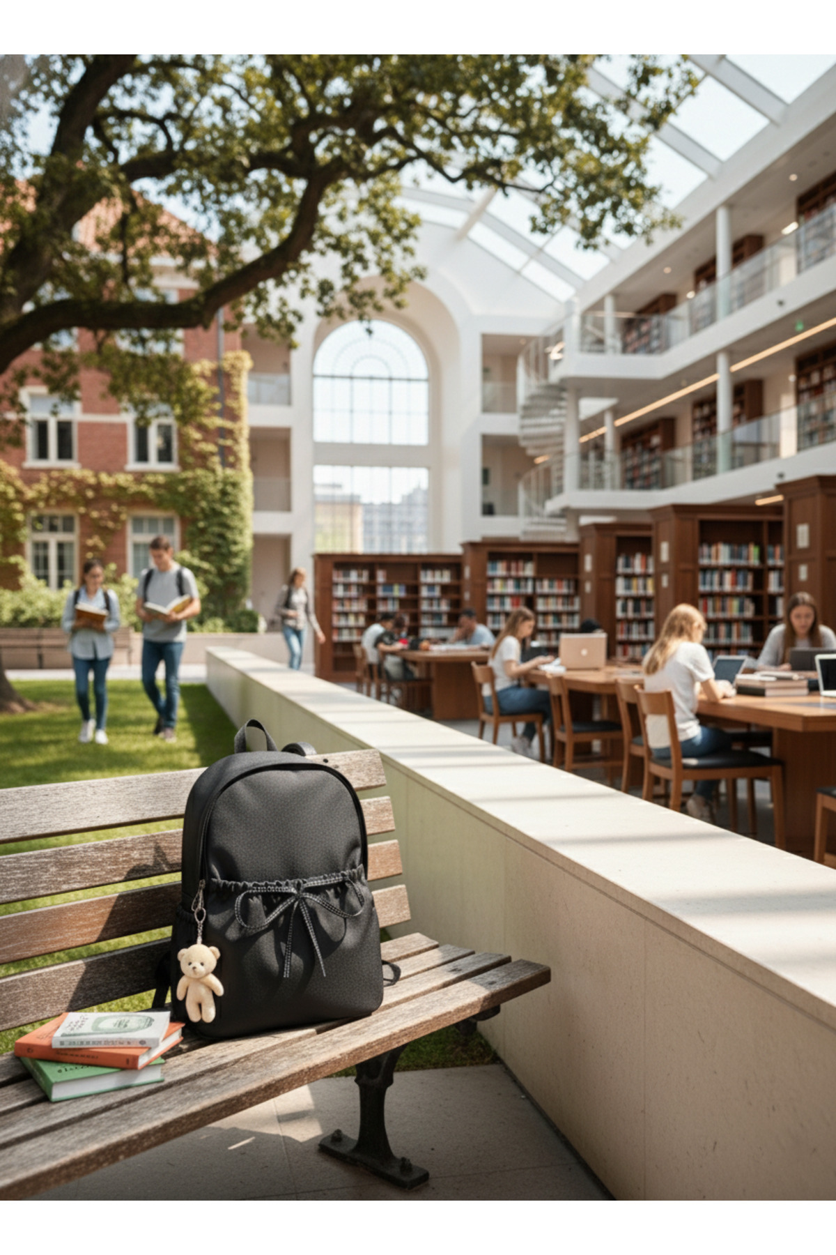 Lapiri  Kadın Fiyonklu Sırt Çantası Okul Günlük Seyahat Şık Tasarım Çanta & Laptop Bölmeli - Görsel 7