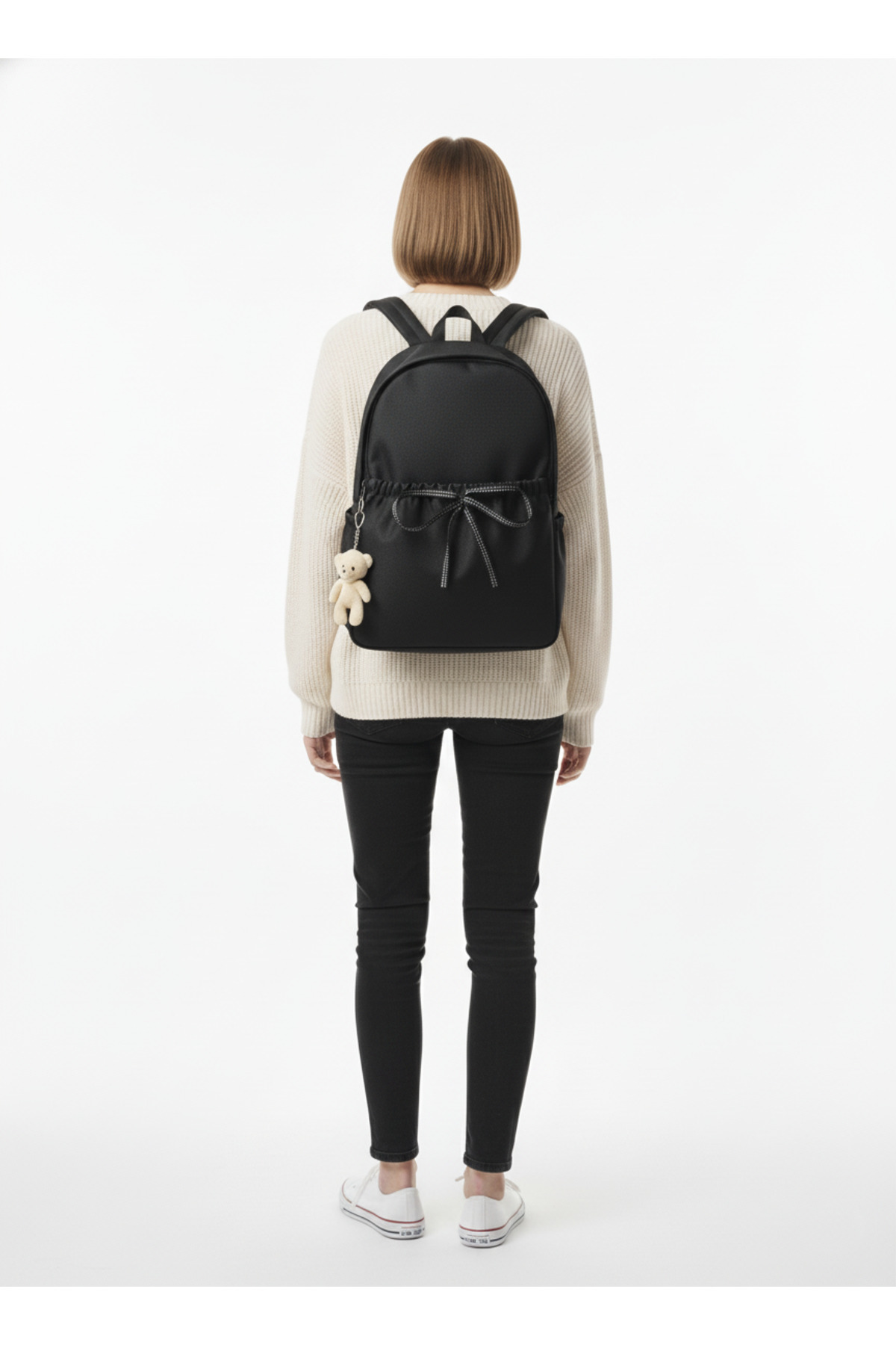 Lapiri  Kadın Fiyonklu Sırt Çantası Okul Günlük Seyahat Şık Tasarım Çanta & Laptop Bölmeli - Görsel 2