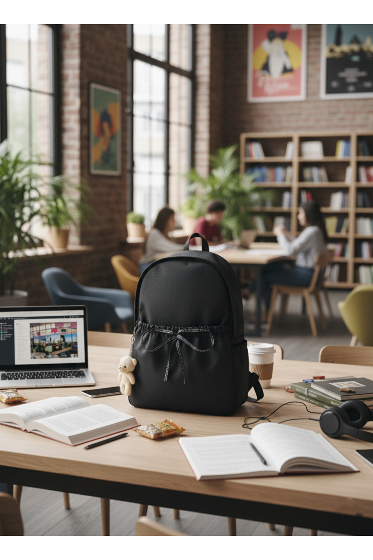 Lapiri  Kadın Fiyonklu Sırt Çantası Okul Günlük Seyahat Şık Tasarım Çanta & Laptop Bölmeli - Görsel 6