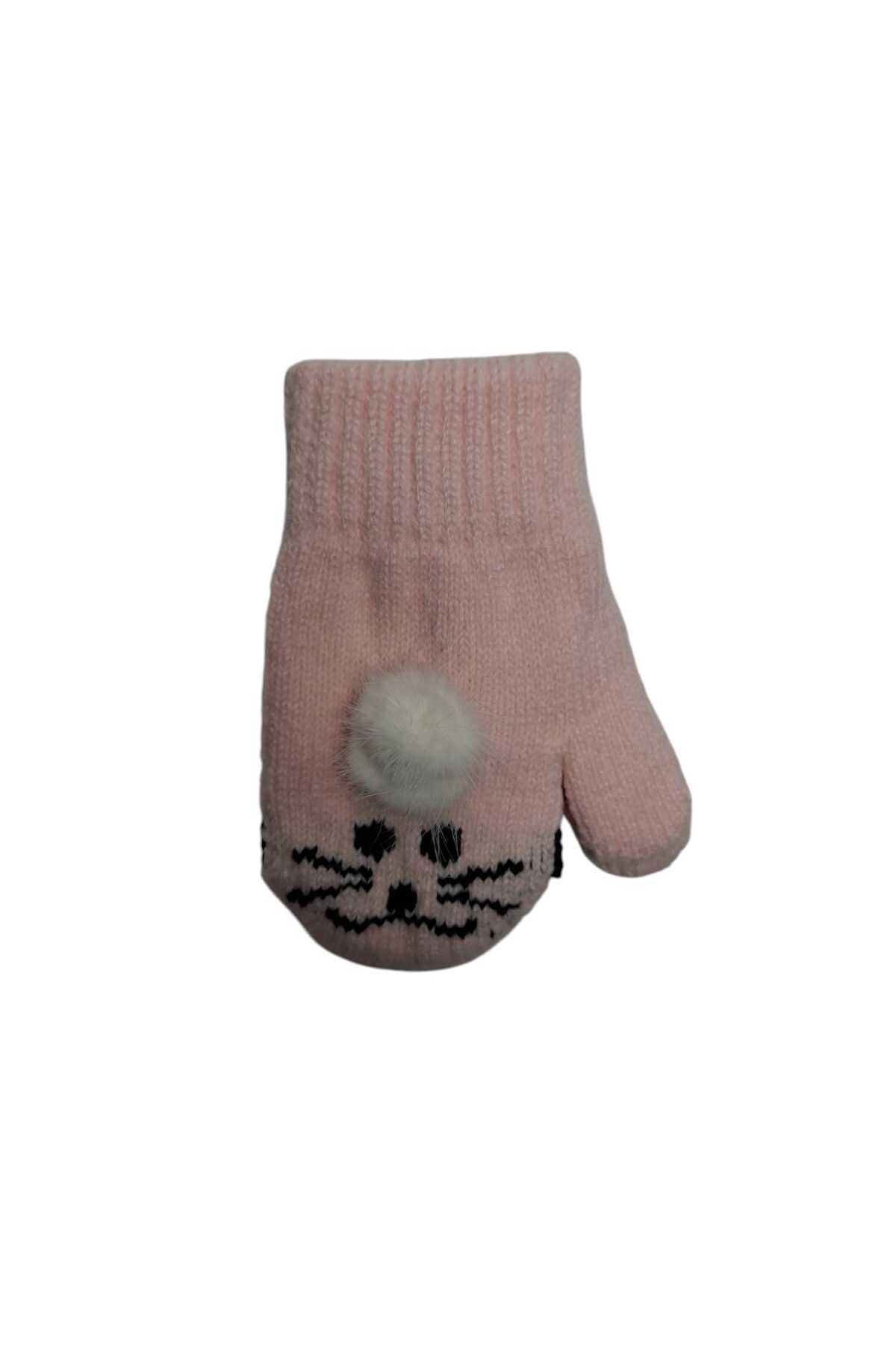 Kitti Spteks 1-3 Yaş Kız Çocuk Açık Pembe Renk Hayvan Desenli Ve Figürlü Kışlık Örme Eldiven fotoğrafı 3 (önizleme)
