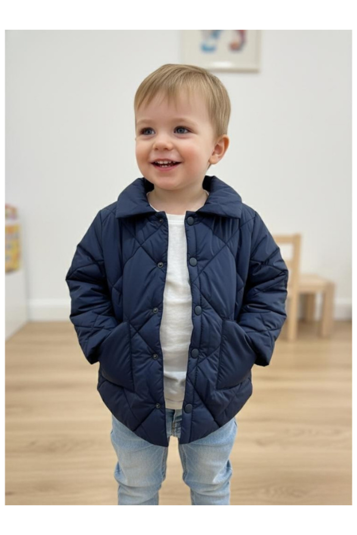  کاپشن لحافی زمستانی پسرانه پددار – سرمه‌ای