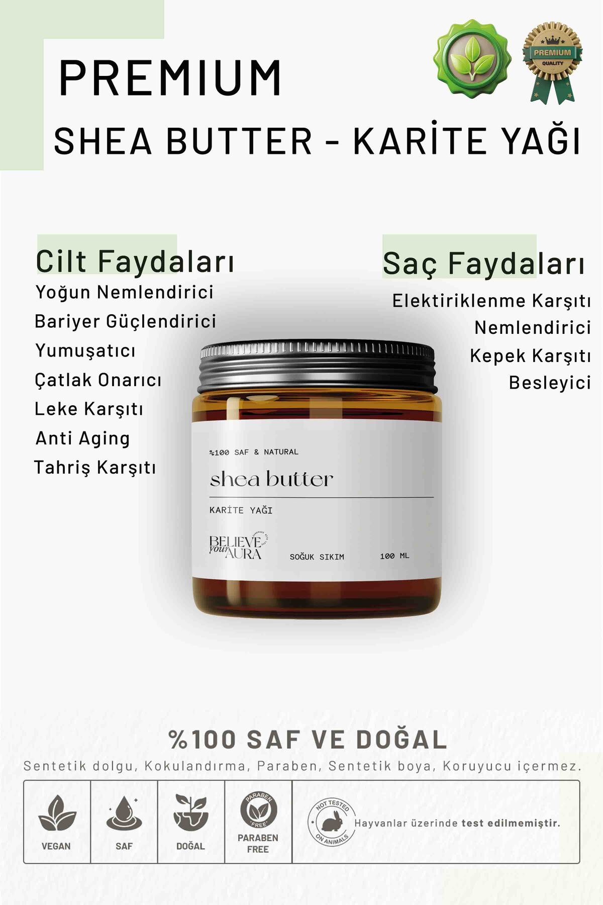Shea Yağı - %100 Saf ve Doğal Soğuk Sıkım Vegan Shea Yağı (Karite Yağı) - Shea Butter - 100 ml — ATYSHE — تصویر 2 از 6