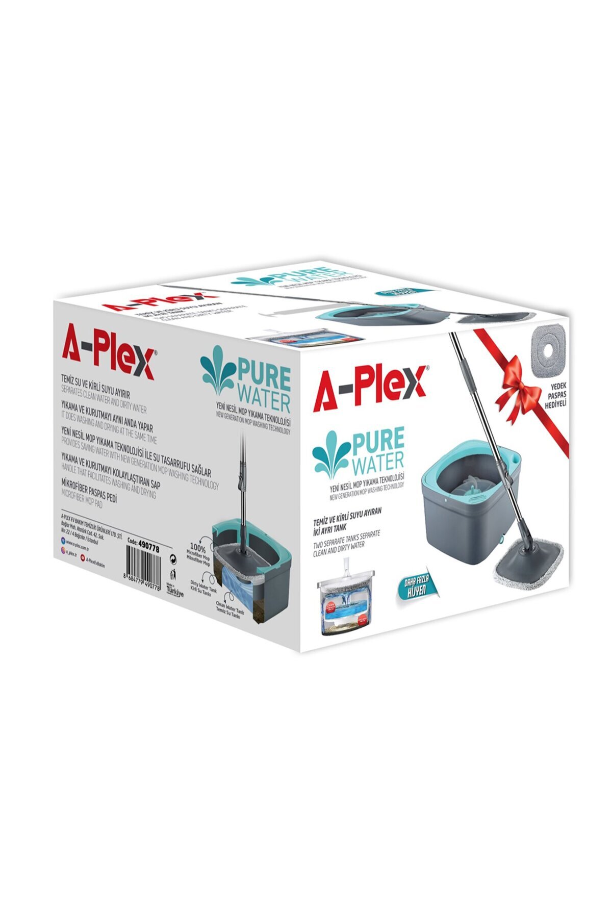 KUT FLY A Plex Pure Water Temizlik Seti Kare Mop + 1 Yedek 2 ADET