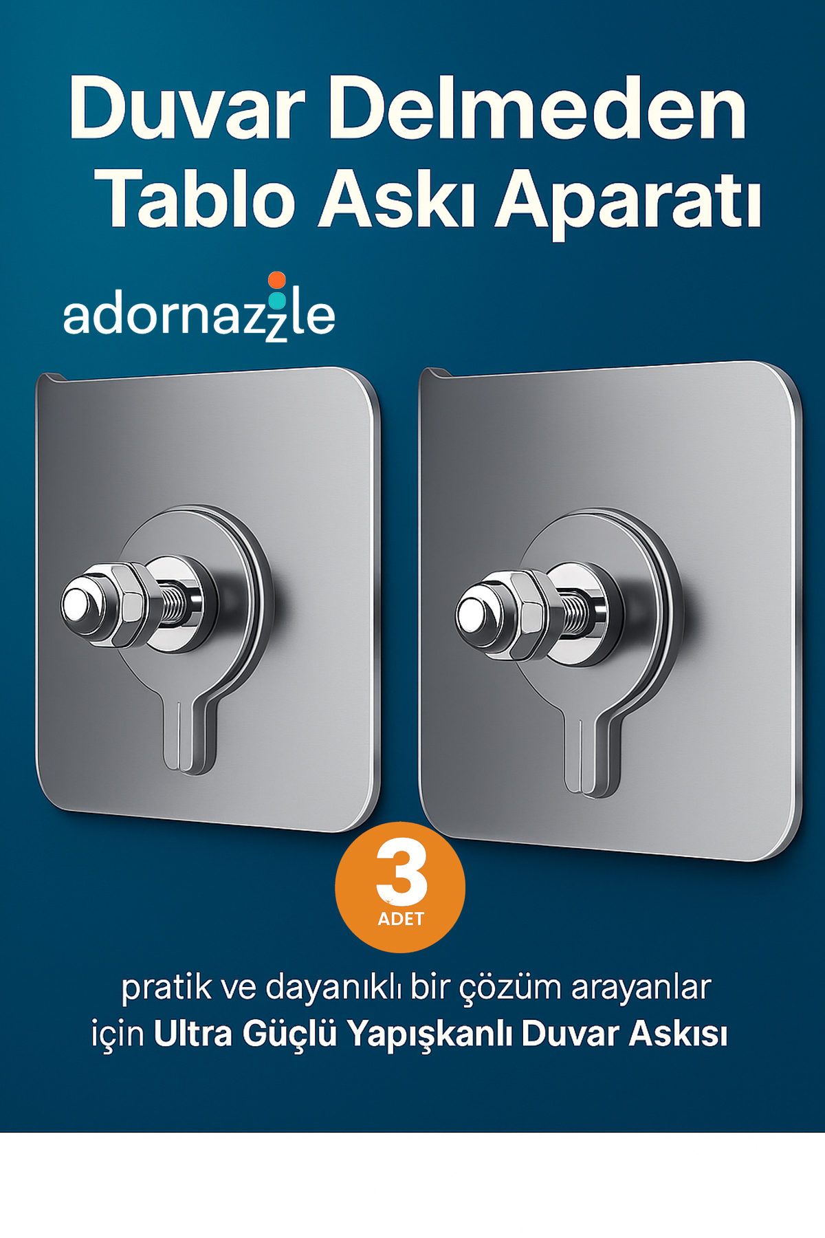adornazzle Duvar Delmeden Tablo Askı Aparatı, Yapışkanlı Çivi, Eşyalar İçin Pratik Montaj 3 Adet - Fiyatı, Yorumları