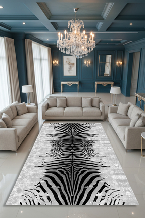 Kessy Home Studio Miera Zebra Desenli Dijital Baskı Yıkanabilir Halı Kaymaz T...