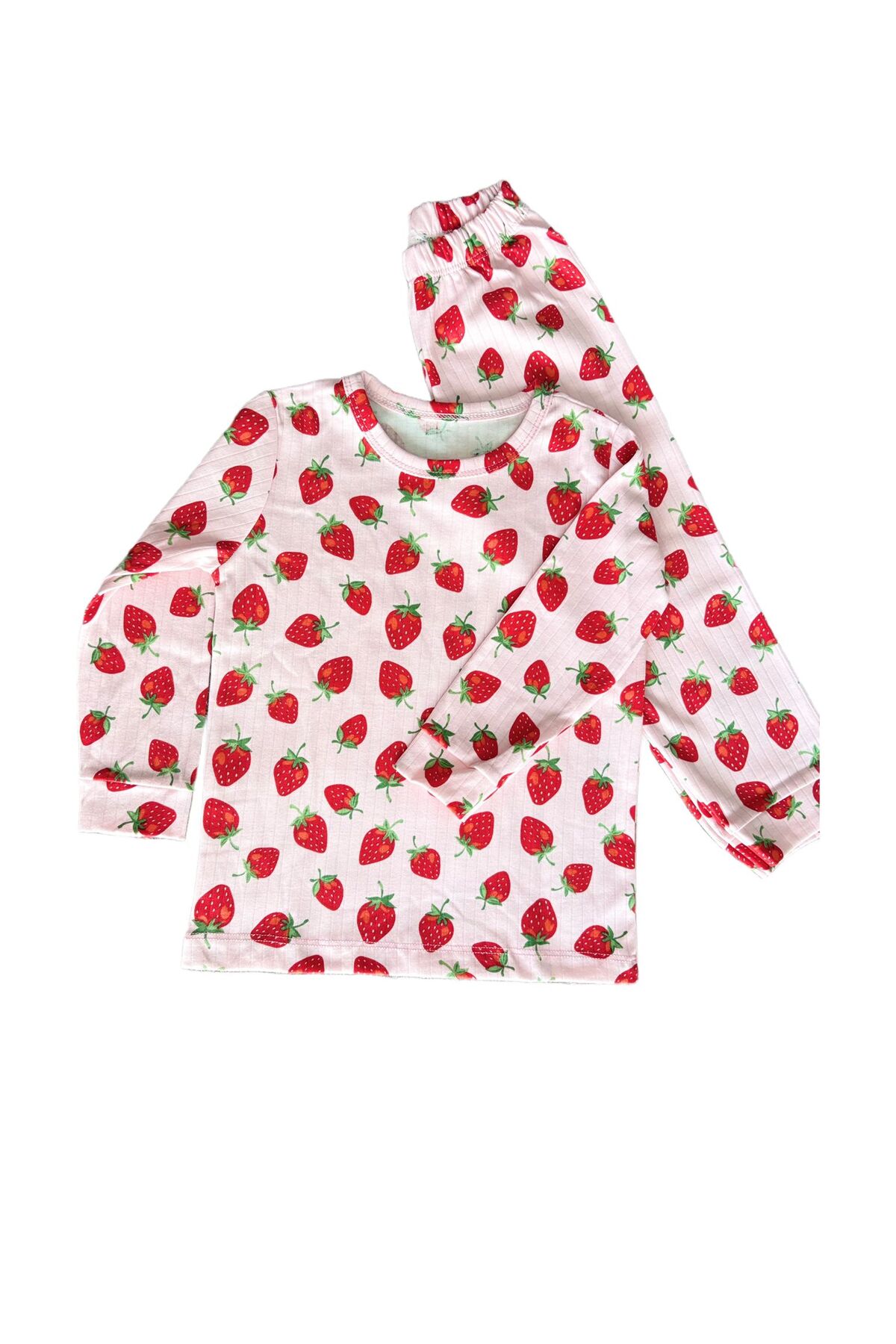 mışıl mışıl kids Kız Çocuk Pembe Çilekli Pamuklu Pijama Takımı fotoğrafı 2 (önizleme)