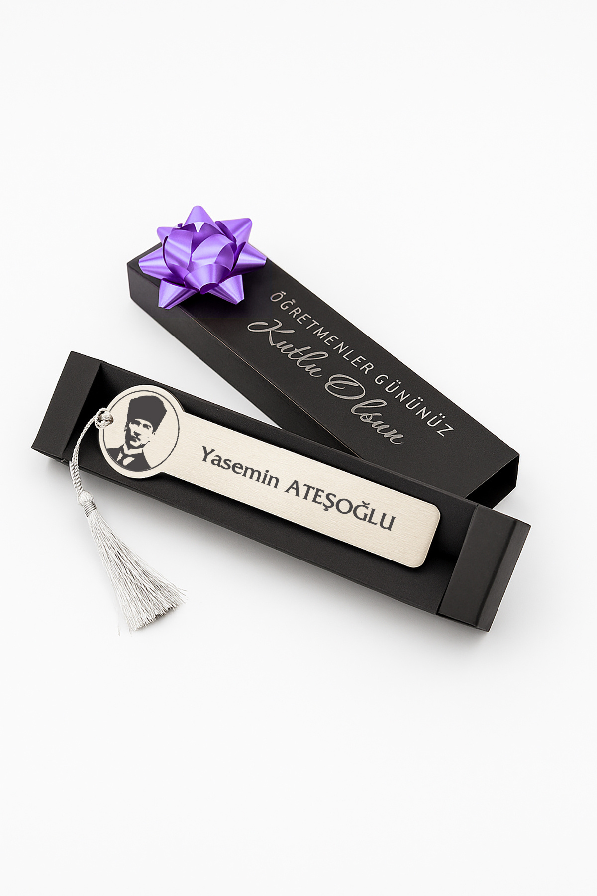 dekoliva Metal Kitap Ayracı Çelik İsme Özel Öğretmenler Günü Hediyesi Kitap Ayracı