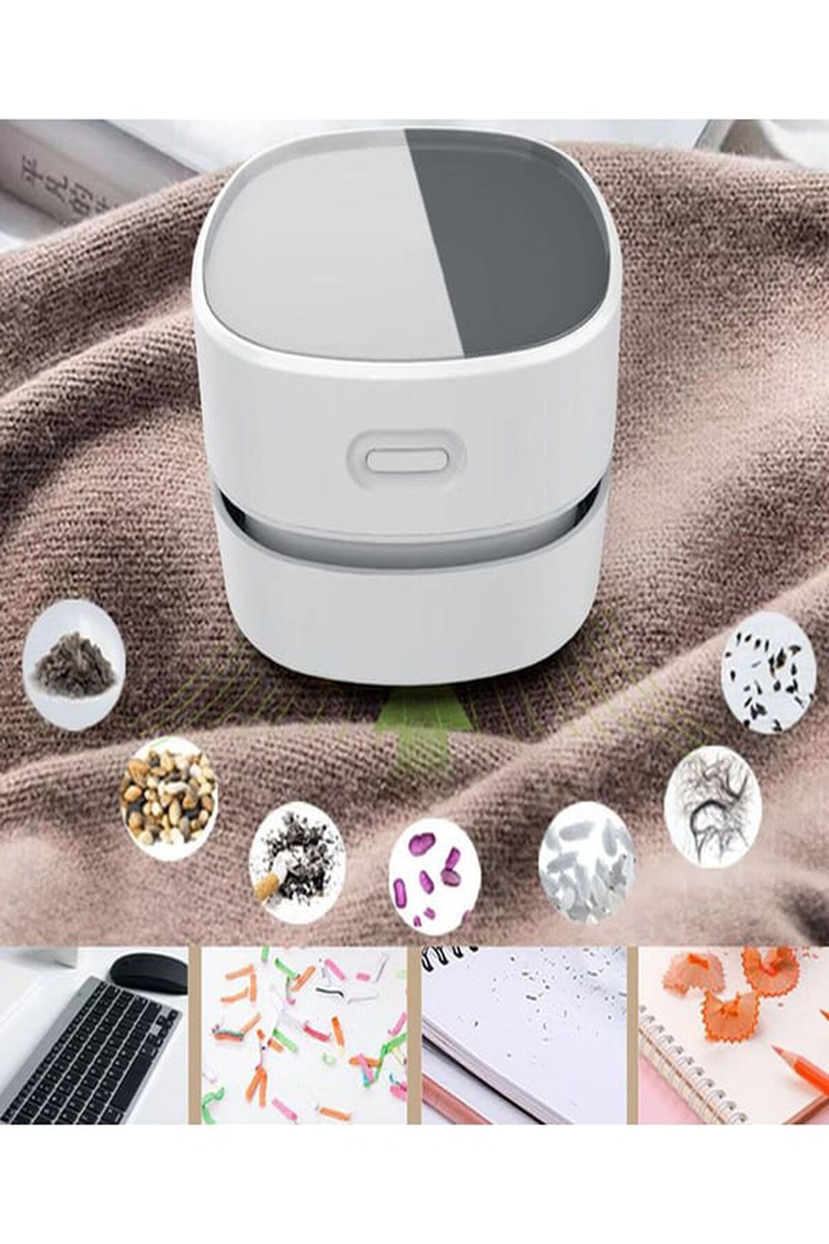 Özasya AVM Mini Masa Üstü Pilli Süpürge Kırıntı Kalıntı Temizleyen Mini Temizleme Robotu Beyaz