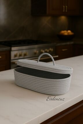 evdeucuz Jüt Hasır Sepet Oval Kapaklı Organizer 30x20-Gri
