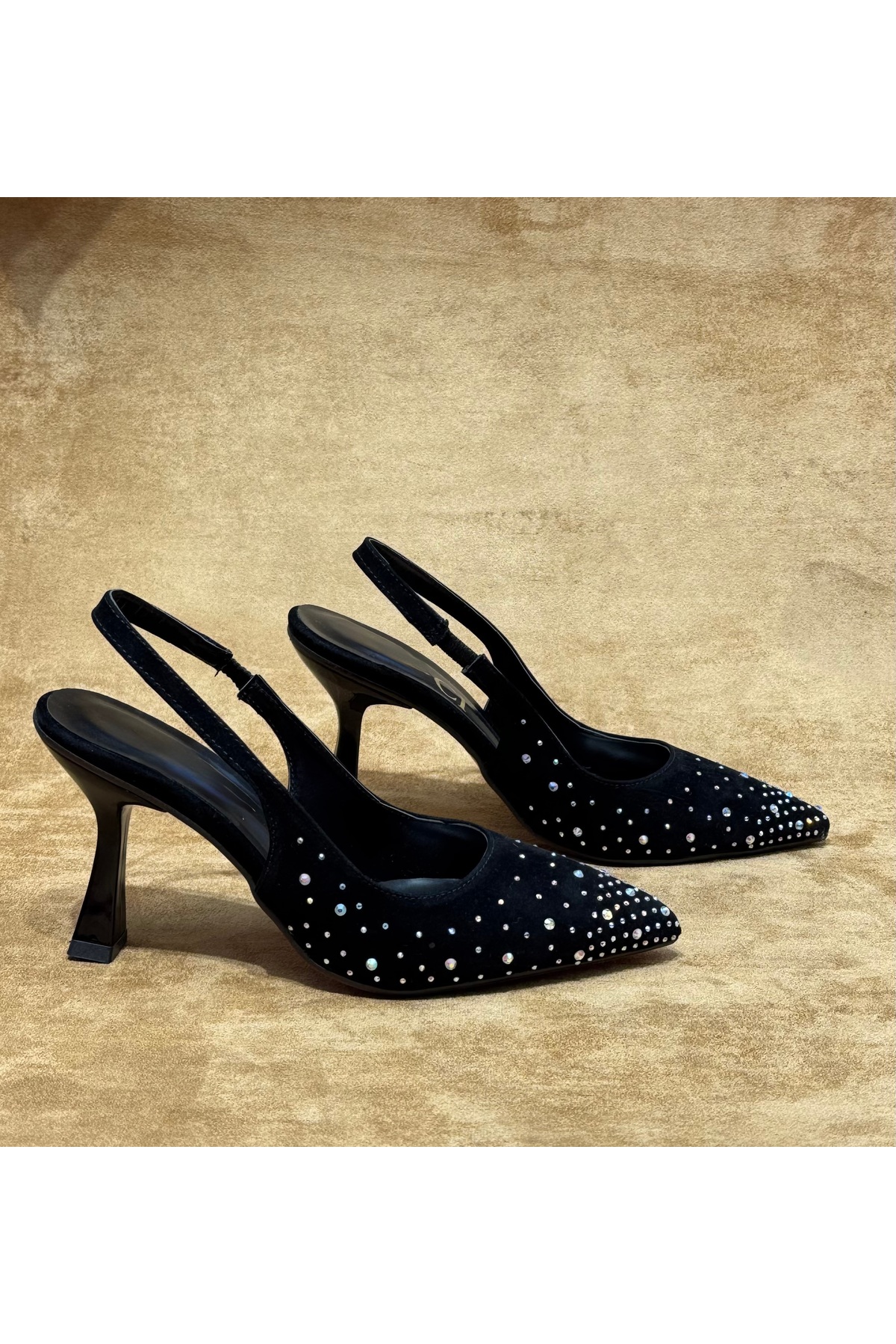 SM SHOES  ✨ Siyah Taşlı İnce Topuklu Slingback Ayakkabı – Zarif ve Şık Gece Stili ✨ - Görsel 4