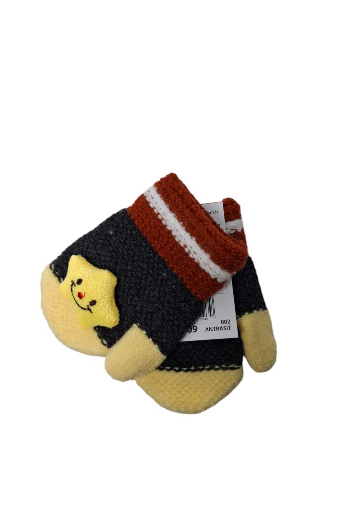Kitti Spteks 1-3 Yaş Erkek Bebe Antrasit Renk Tatlı Yıldız Figürlü Kışlık Örme Eldiven fotoğrafı 3 (önizleme)
