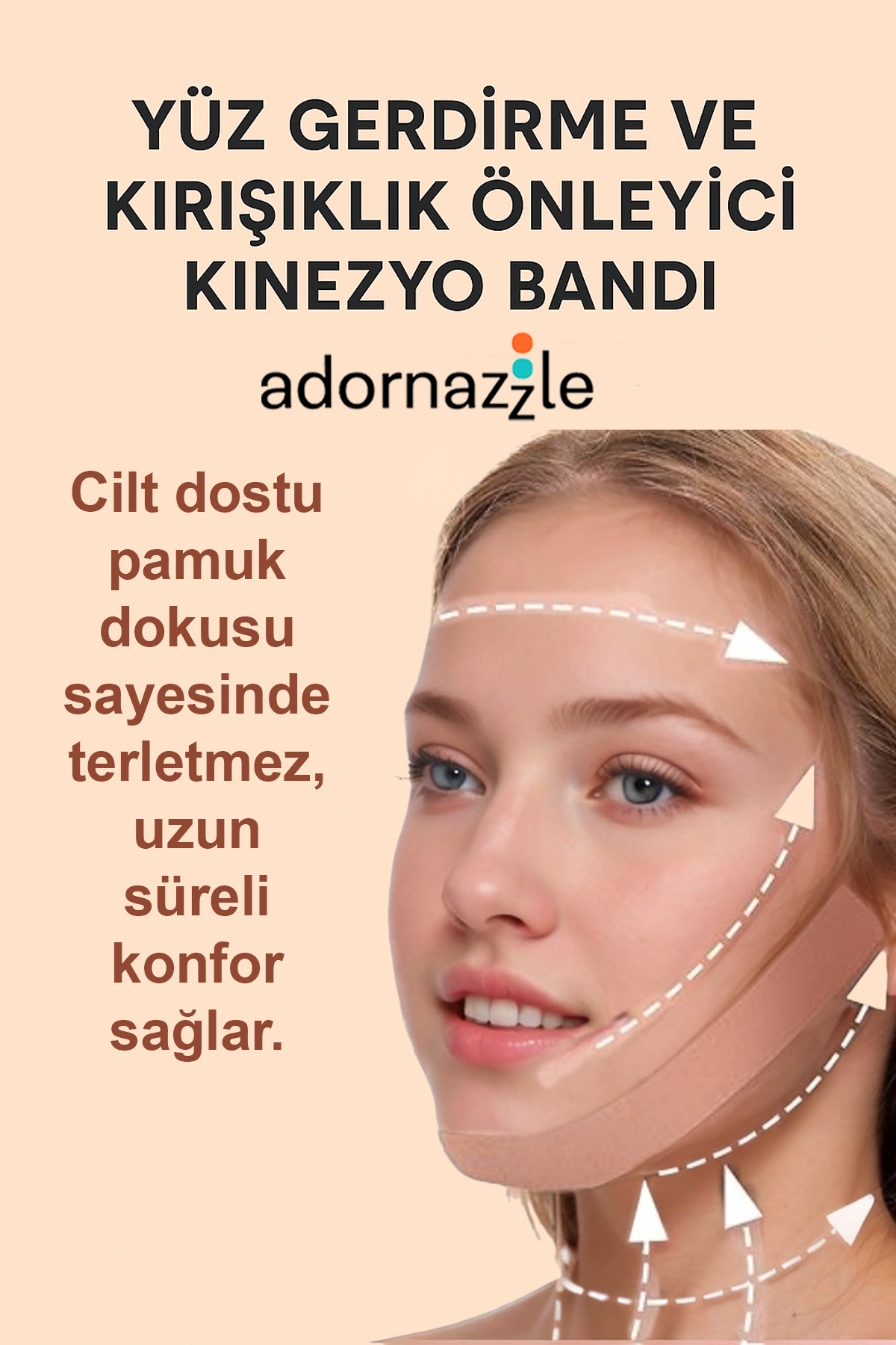 نوار کینزیو لیفتینگ صورت و ضد چروک، نوار یوگای صورت، سفت کننده پوست ۵ سانتی متر در ۵ متر — ADRGRYUZBANDI03 — تصویر 5 از 6