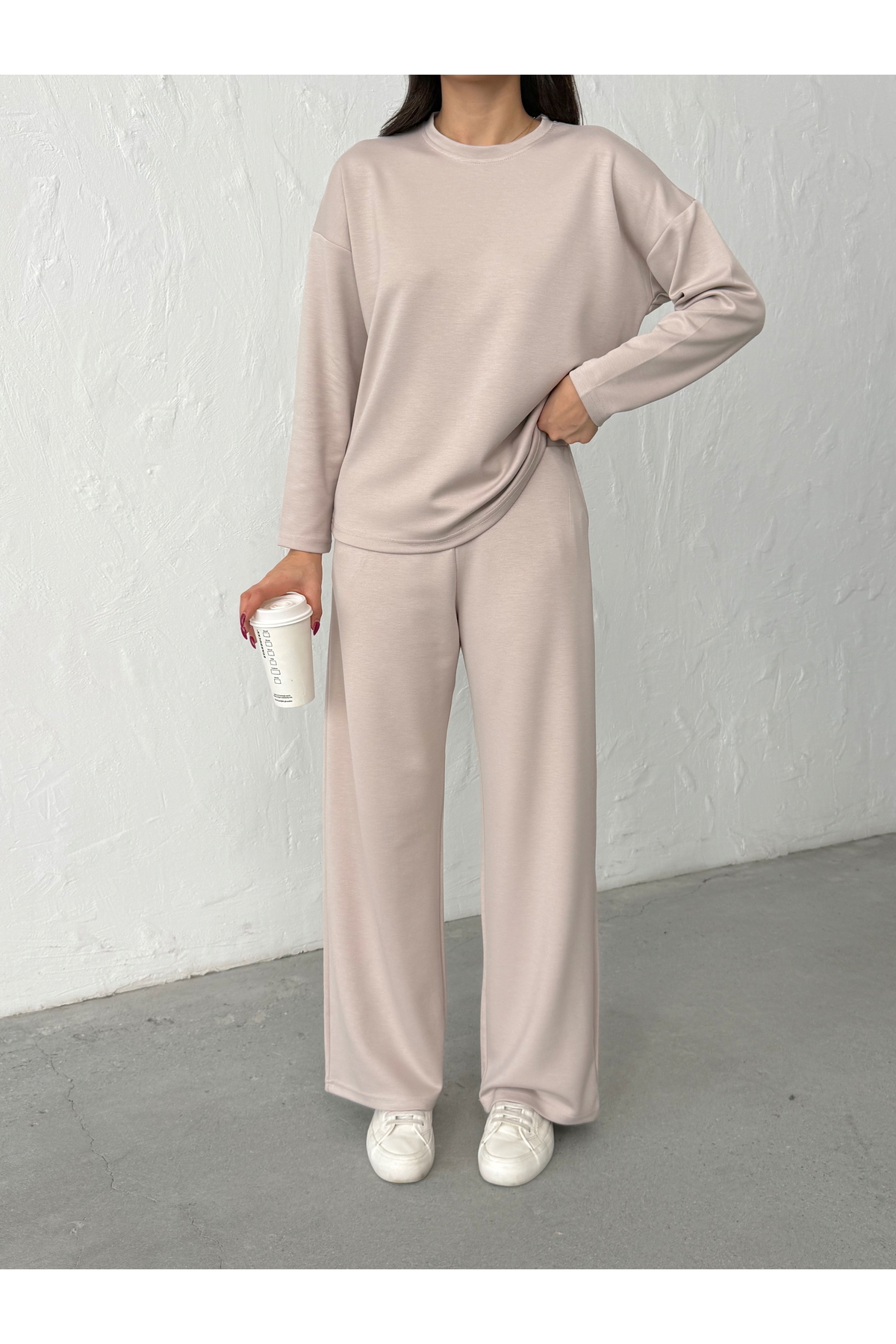 Women's Beige Modal Long Sleeve Soft Touch Sports Set