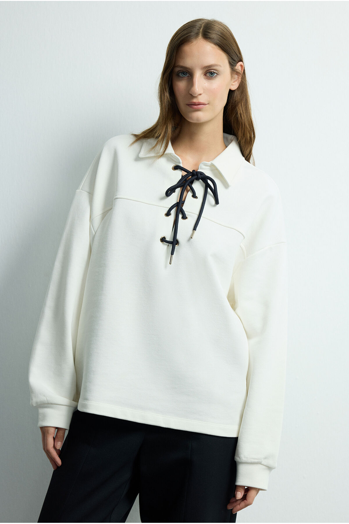 Love My Body  Moda Tutkusu Kuş Gözlü Uzun Kol Sweatshrt - Görsel 5