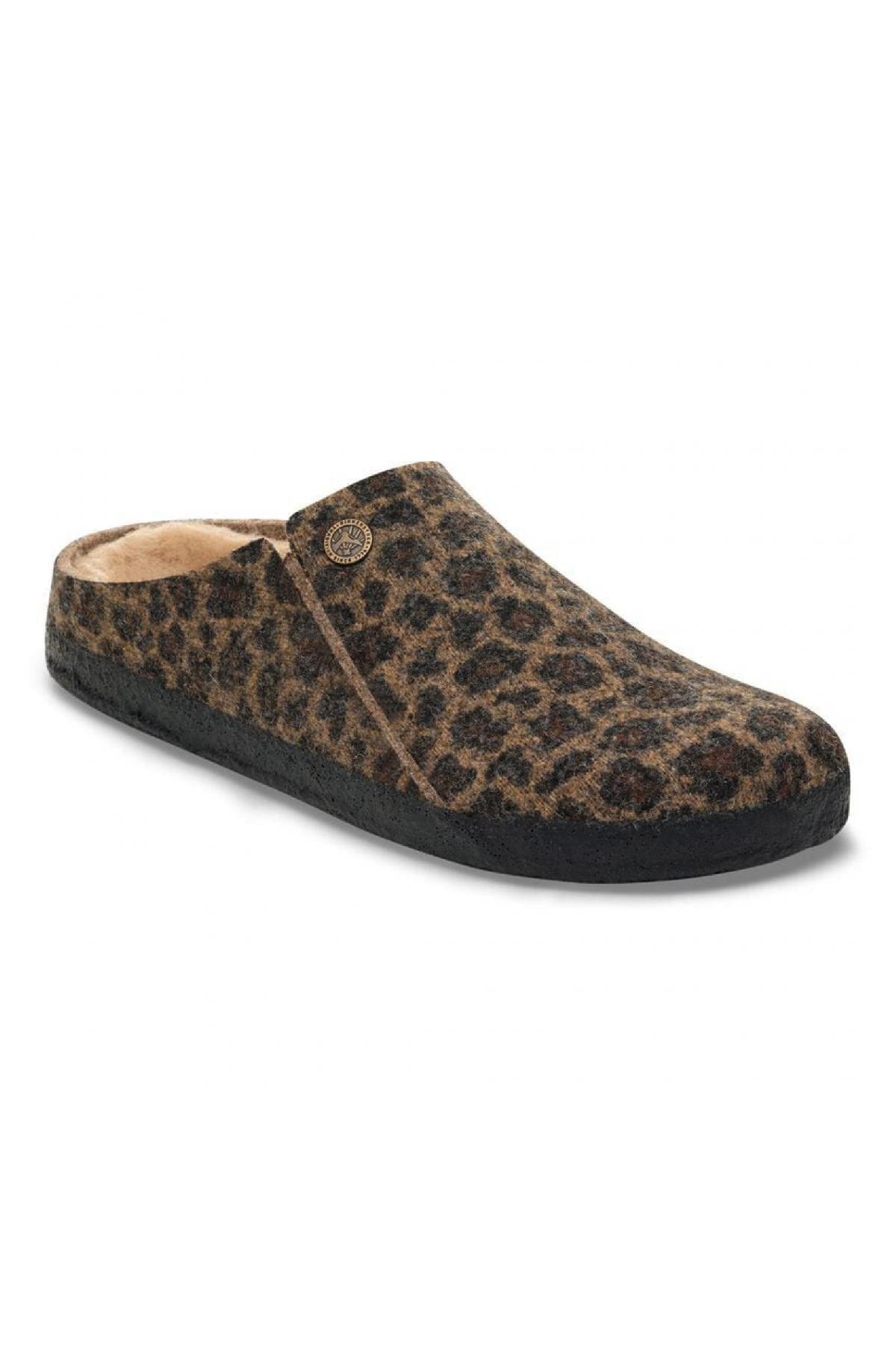 دمپایی زنانه قهوه‌ای جلو بسته زرمات مدل Shearling Wo Leopard بیرکن استاک دمپایی Birkenstock