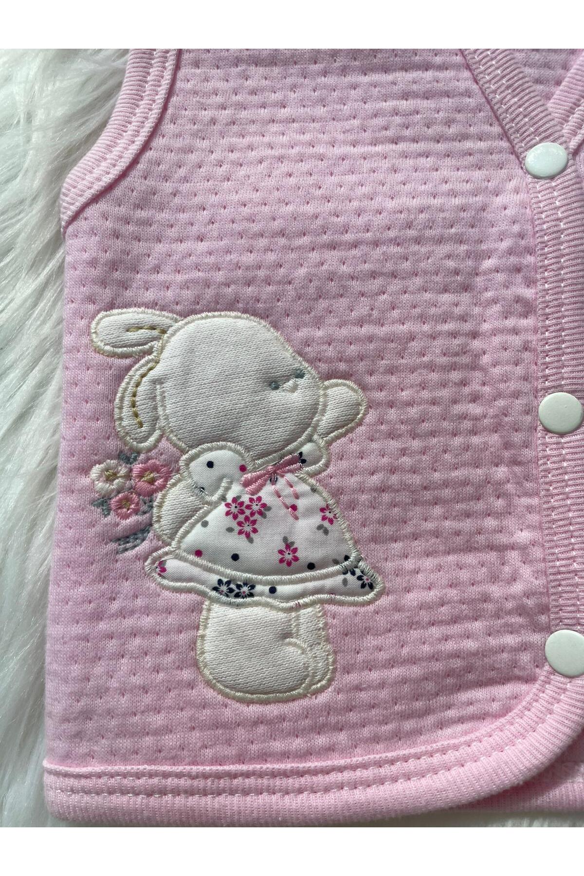 mayakids BEBEK PEMBE DOKUMA AYICIK DETAYLI YELEK fotoğrafı 2 (önizleme)