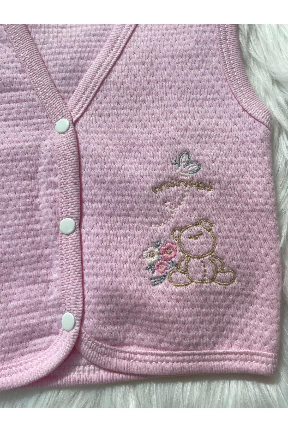 mayakids BEBEK PEMBE DOKUMA AYICIK DETAYLI YELEK fotoğrafı 3 (önizleme)
