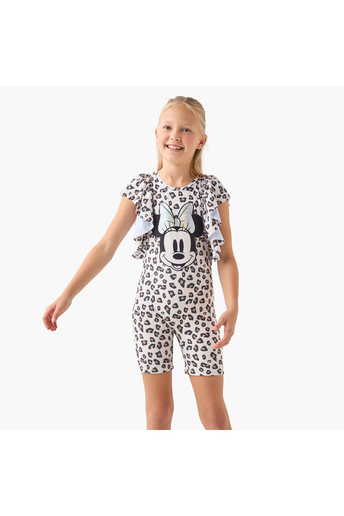 Disney Minnie Mouse Print Swimsuit with Ruffle Sleeves